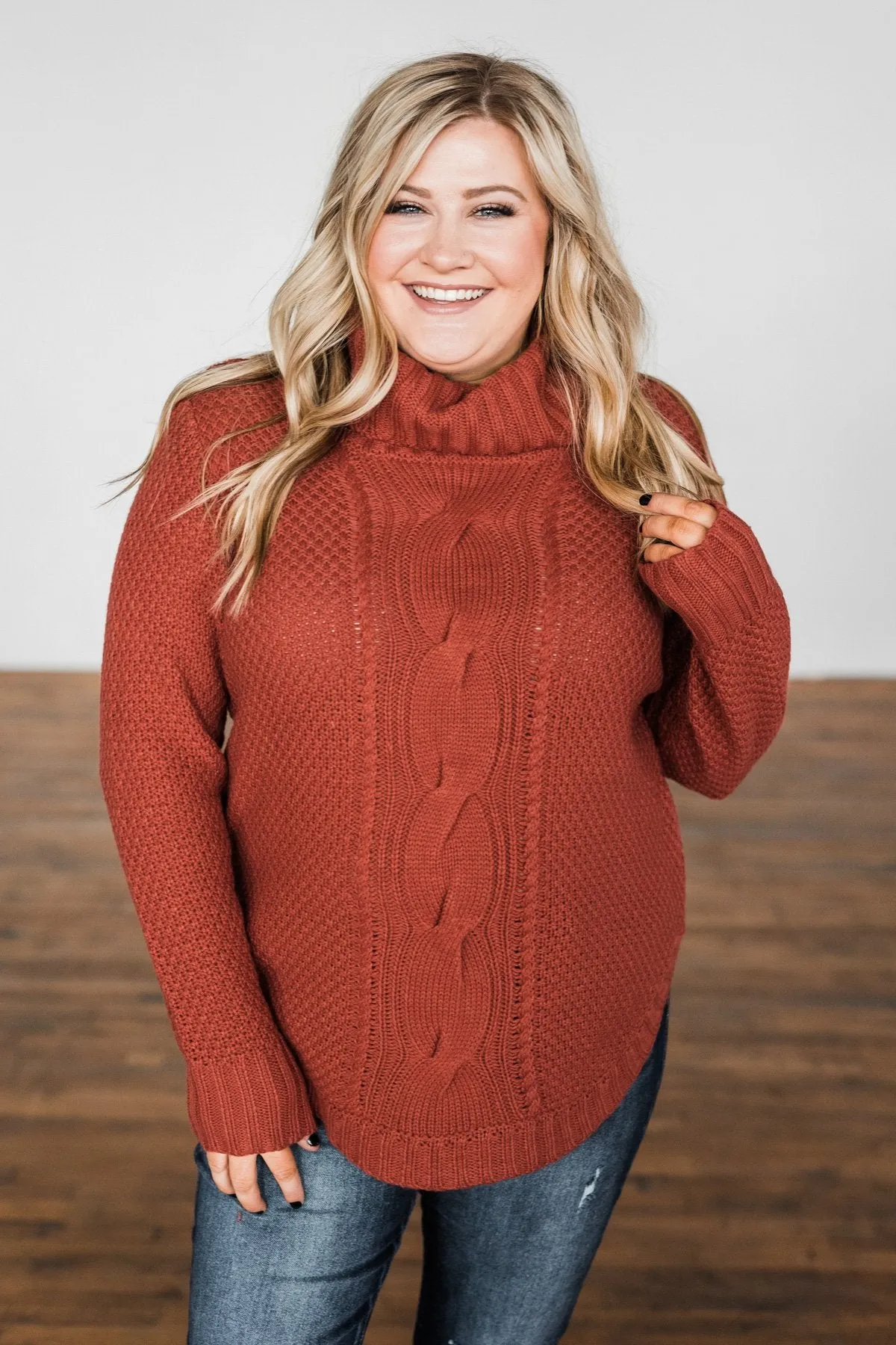 Caught In A Daydream Turtle Neck Sweater- Brick