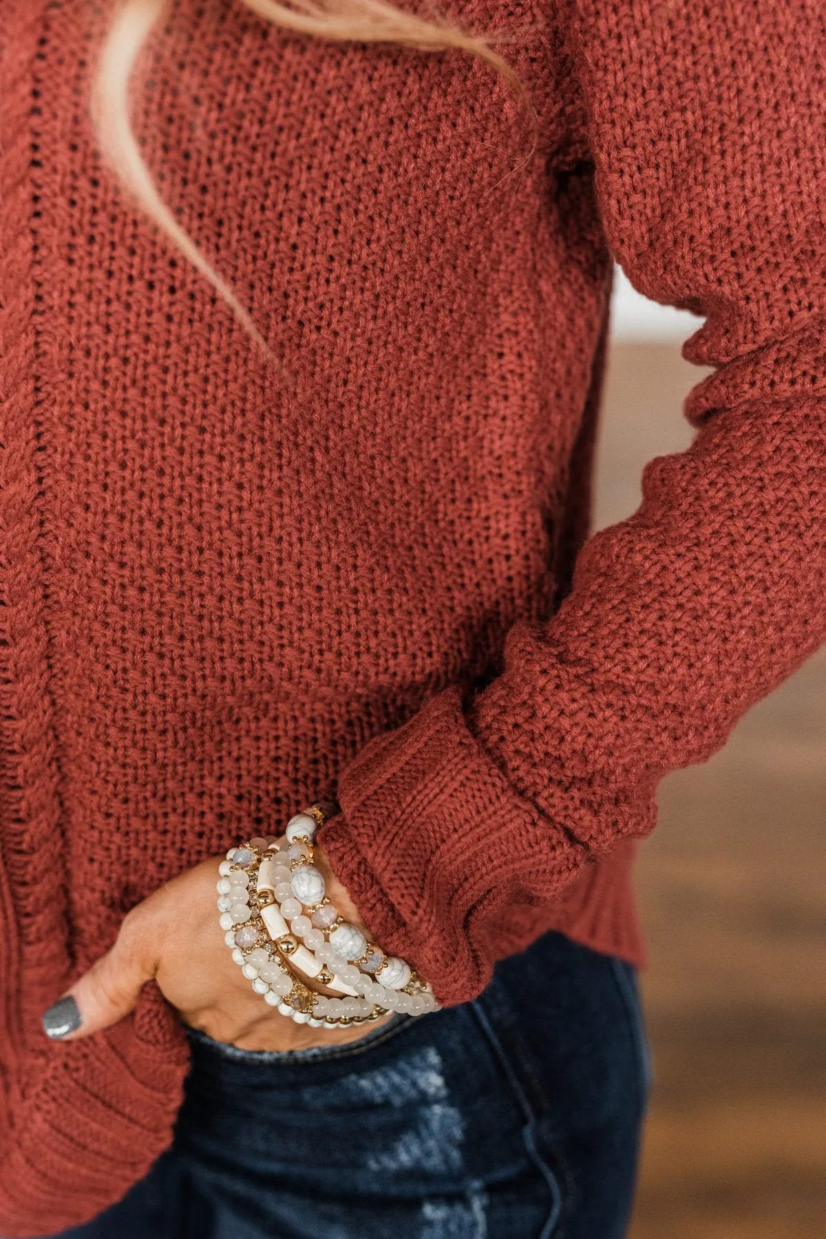Caught In A Daydream Turtle Neck Sweater- Brick