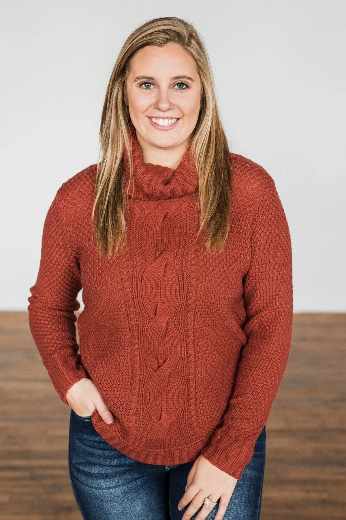 Caught In A Daydream Turtle Neck Sweater- Brick
