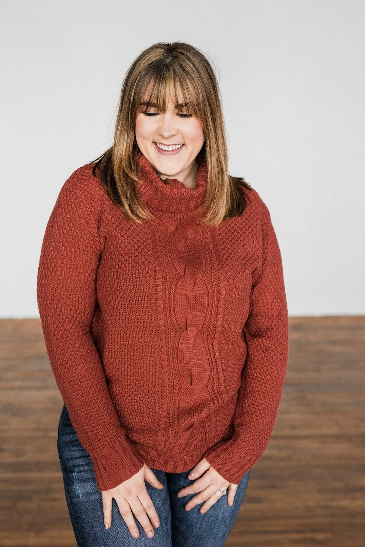 Caught In A Daydream Turtle Neck Sweater- Brick