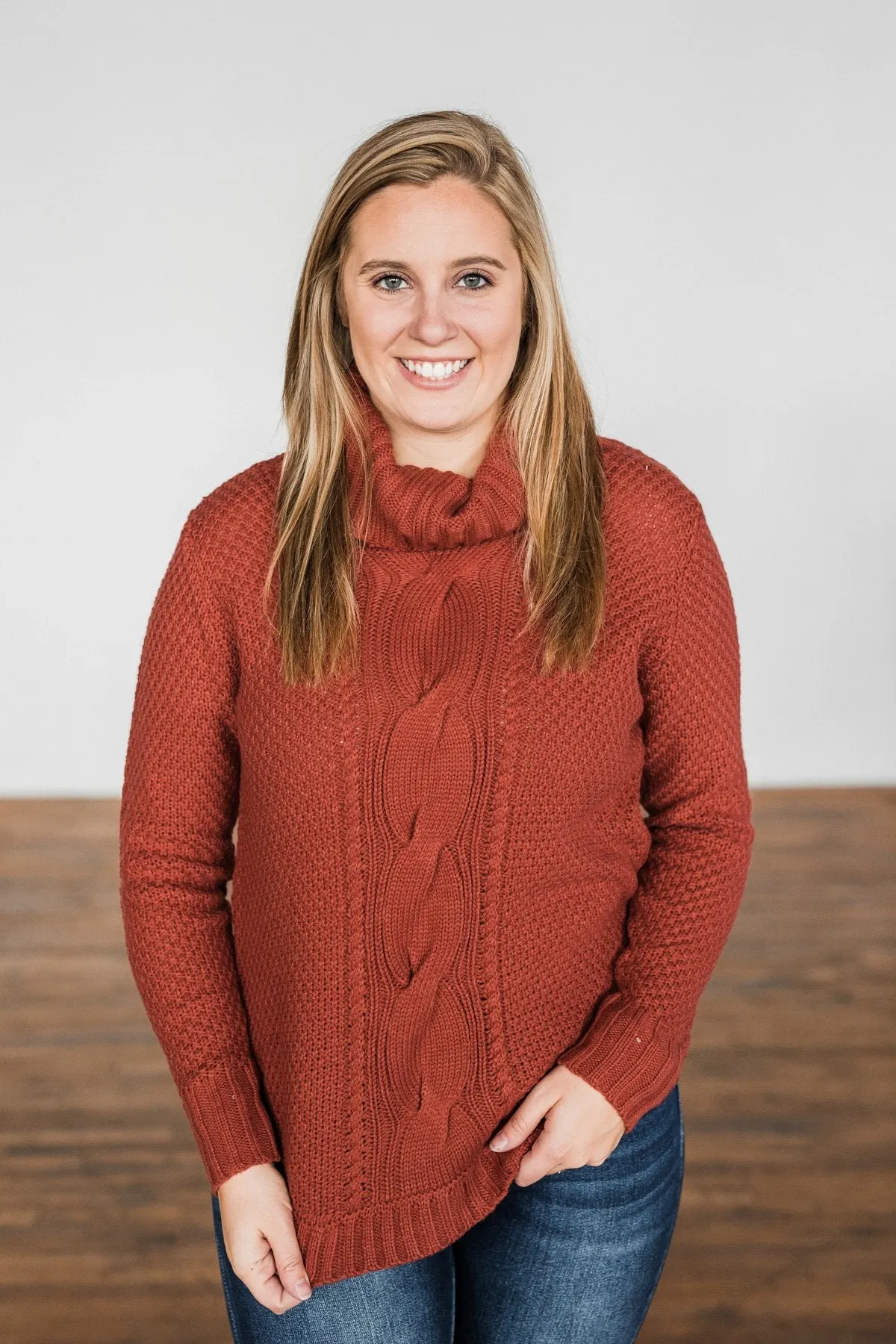 Caught In A Daydream Turtle Neck Sweater- Brick