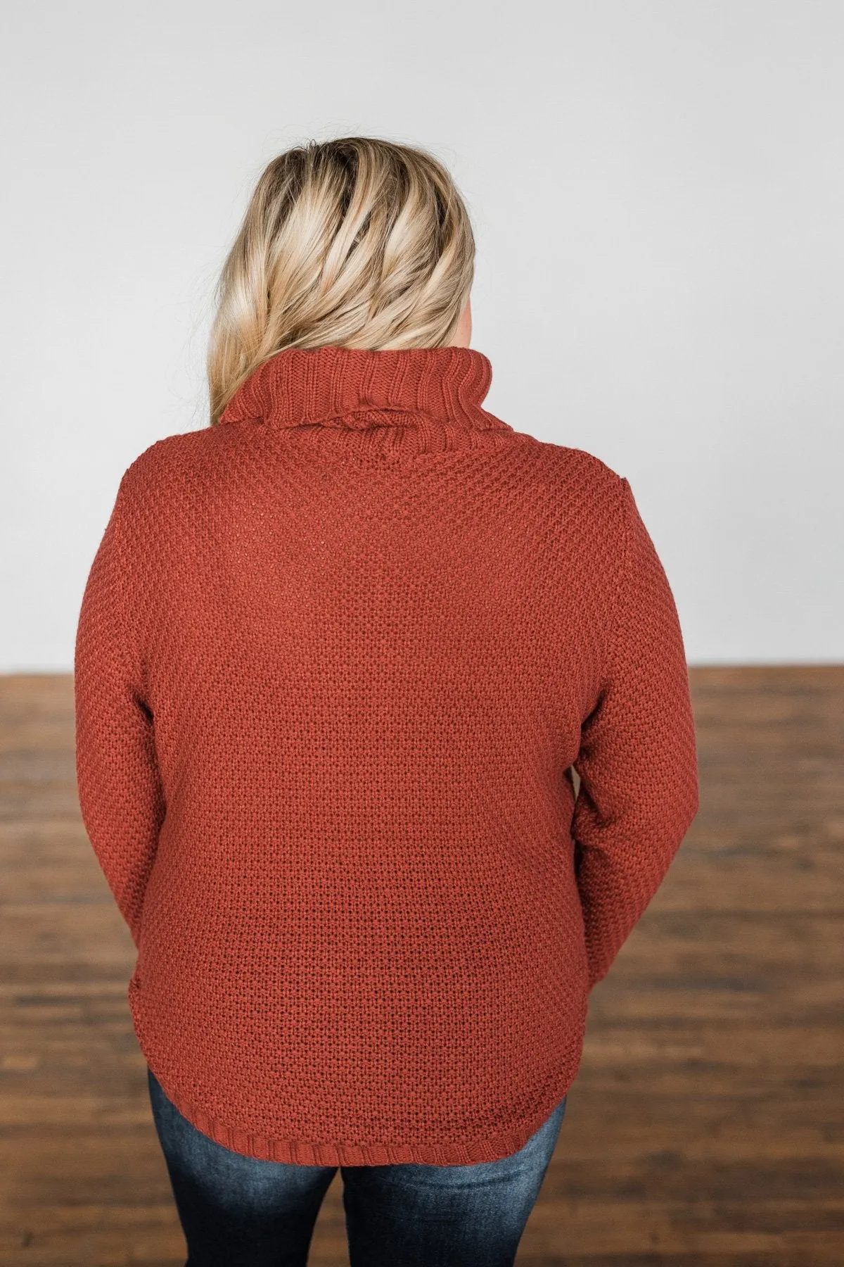 Caught In A Daydream Turtle Neck Sweater- Brick