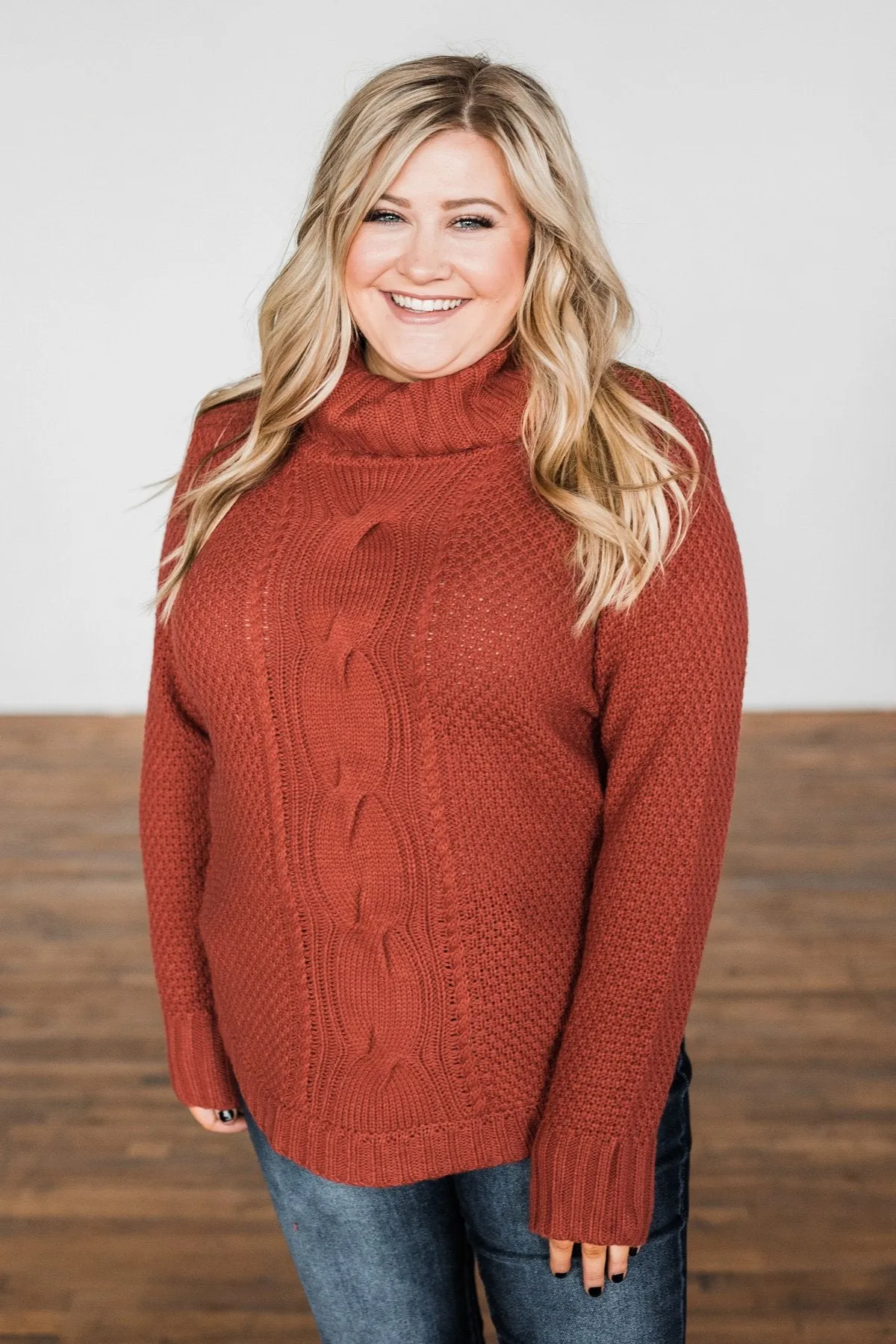 Caught In A Daydream Turtle Neck Sweater- Brick