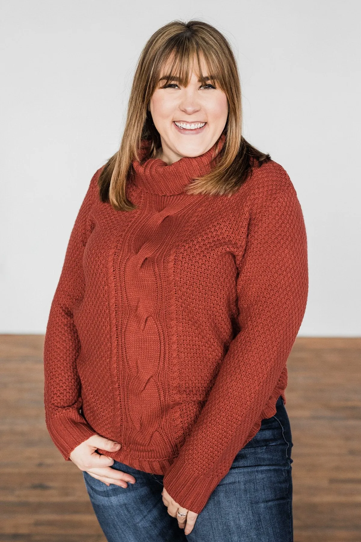 Caught In A Daydream Turtle Neck Sweater- Brick