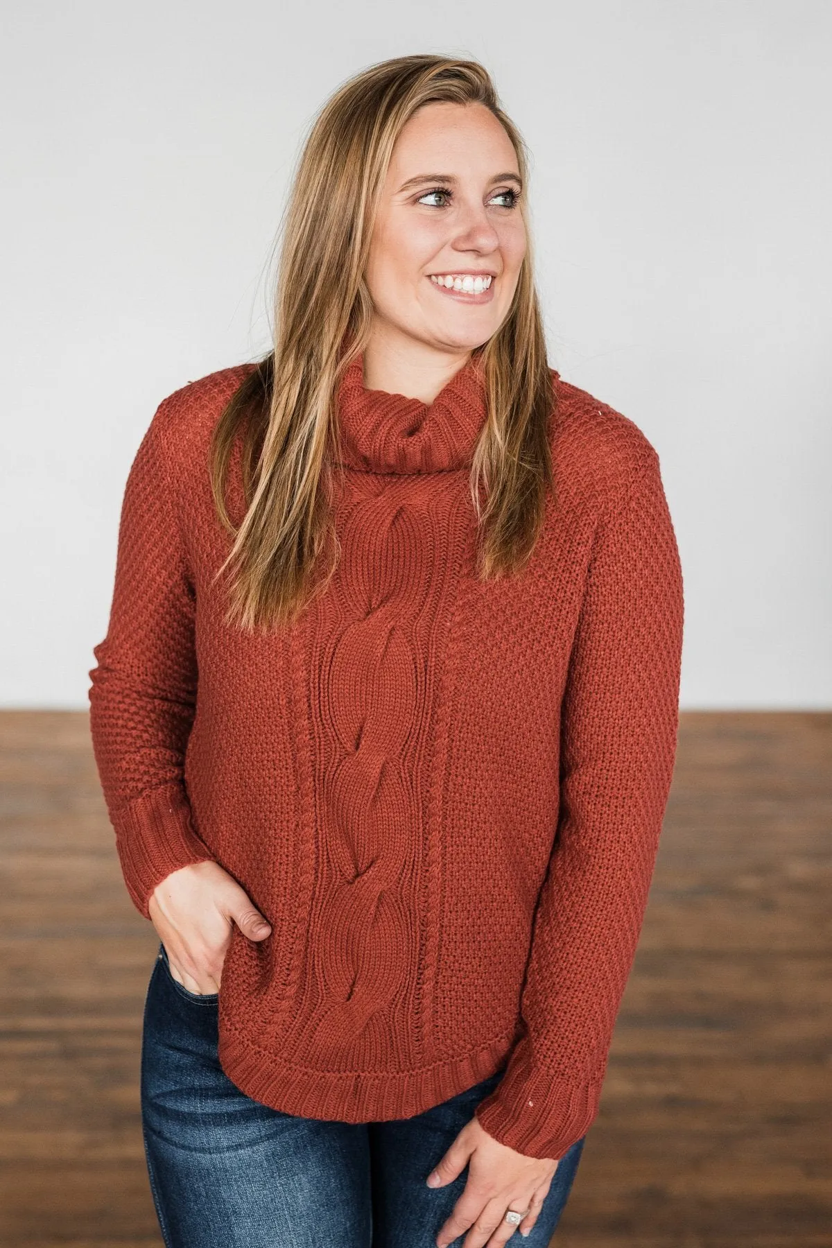 Caught In A Daydream Turtle Neck Sweater- Brick