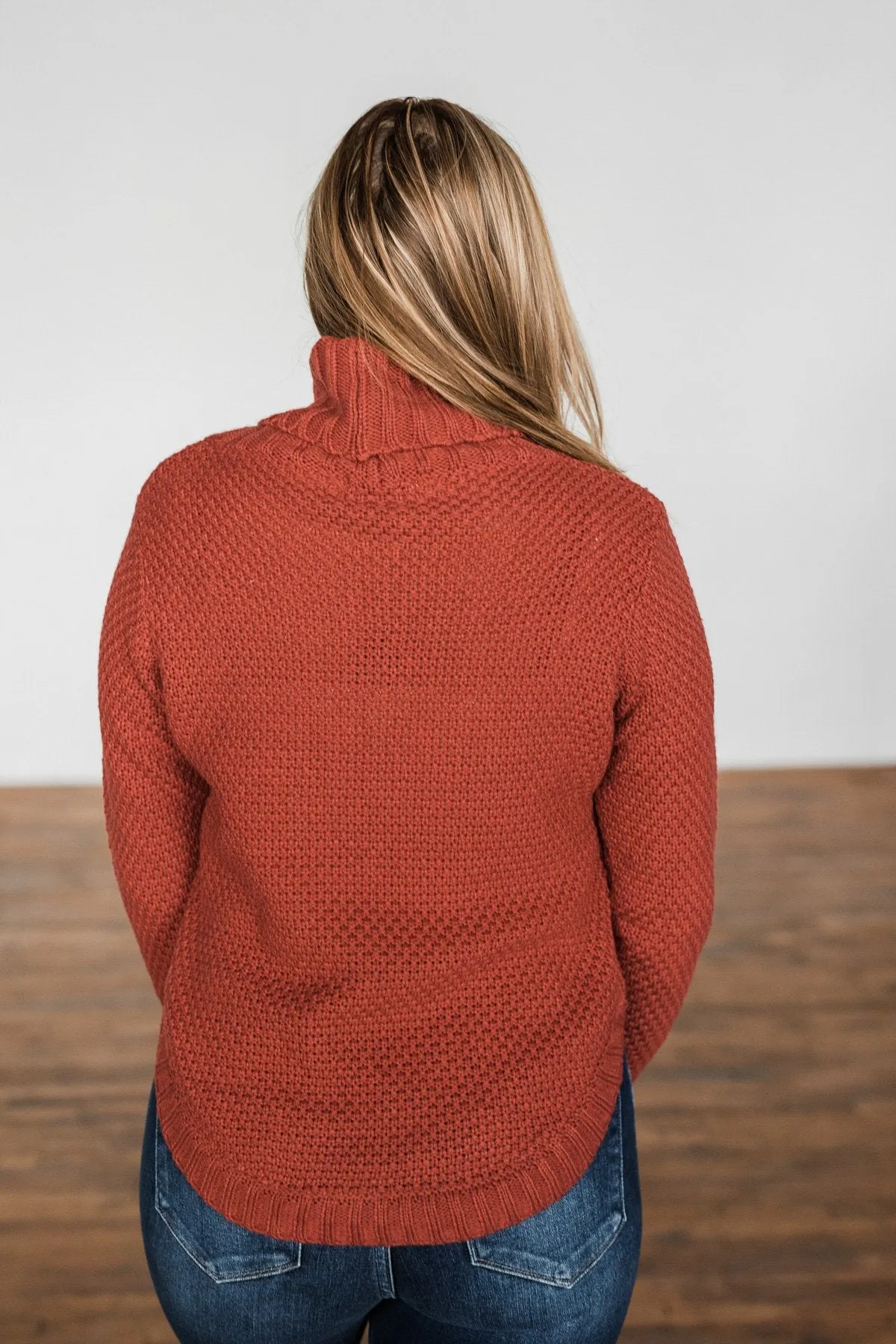 Caught In A Daydream Turtle Neck Sweater- Brick