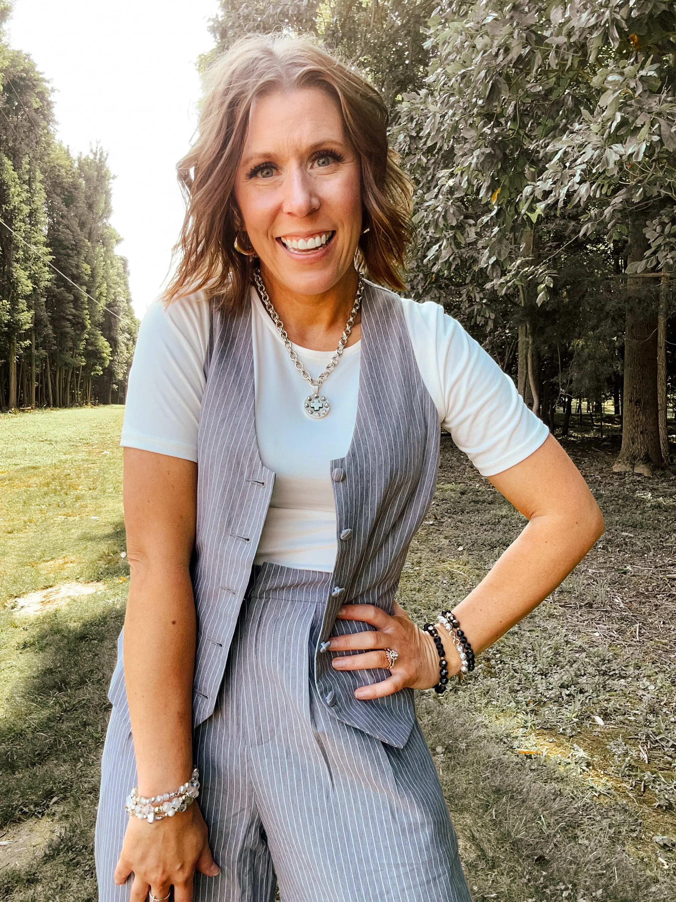 Charcoal Stripe Vest Top