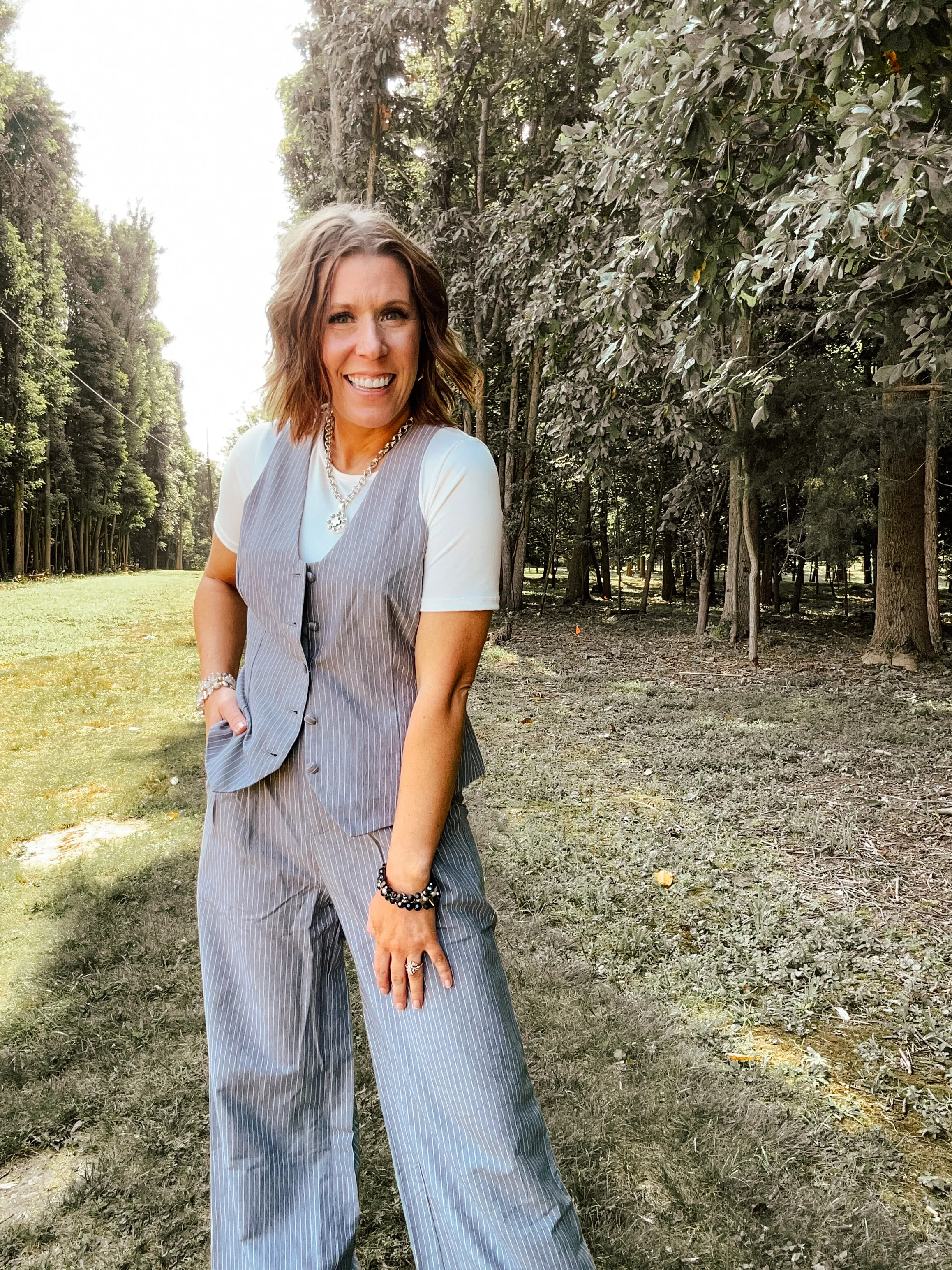 Charcoal Stripe Vest Top