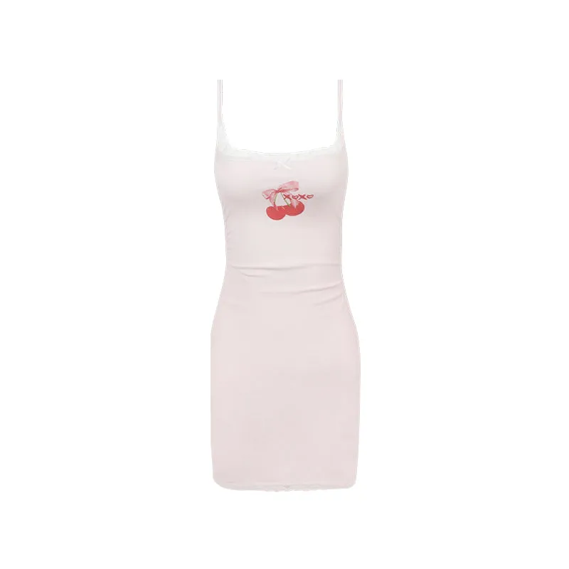 Cherry Slip Dress / Pink Cardigan