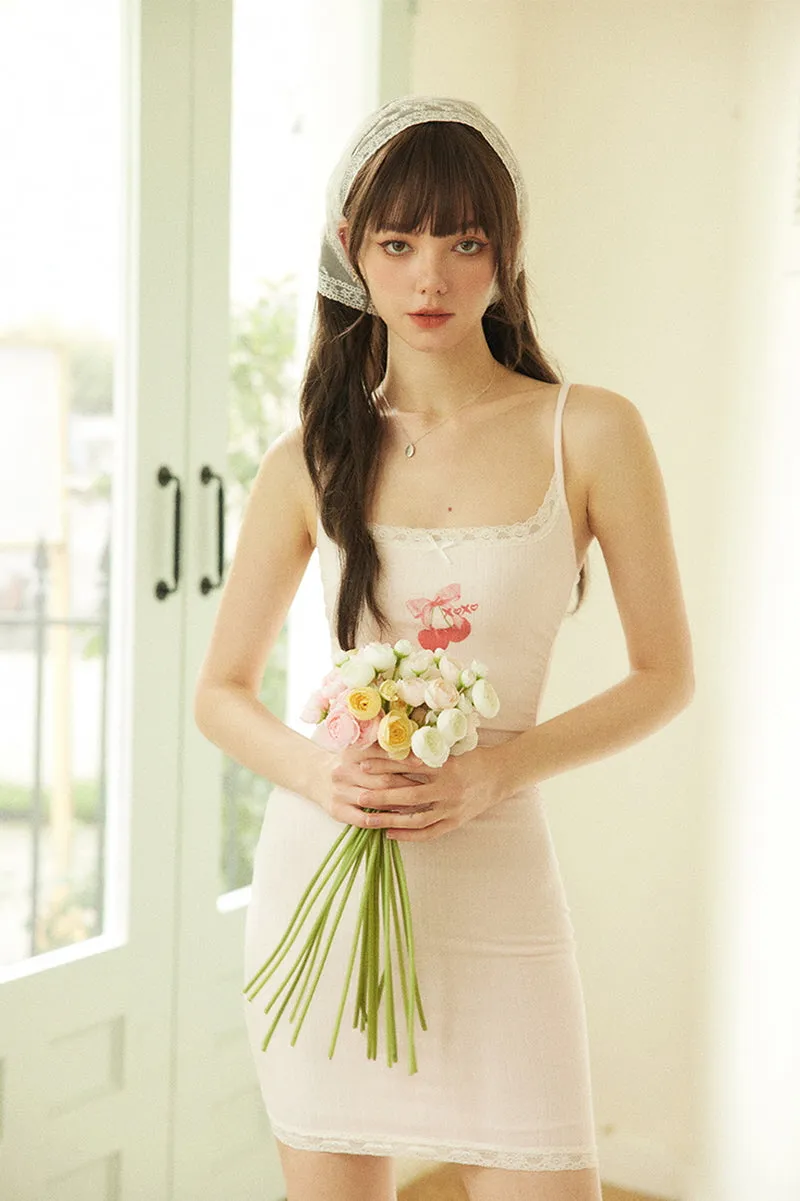 Cherry Slip Dress / Pink Cardigan