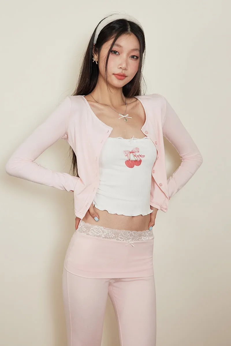 Cherry Slip Dress / Pink Cardigan