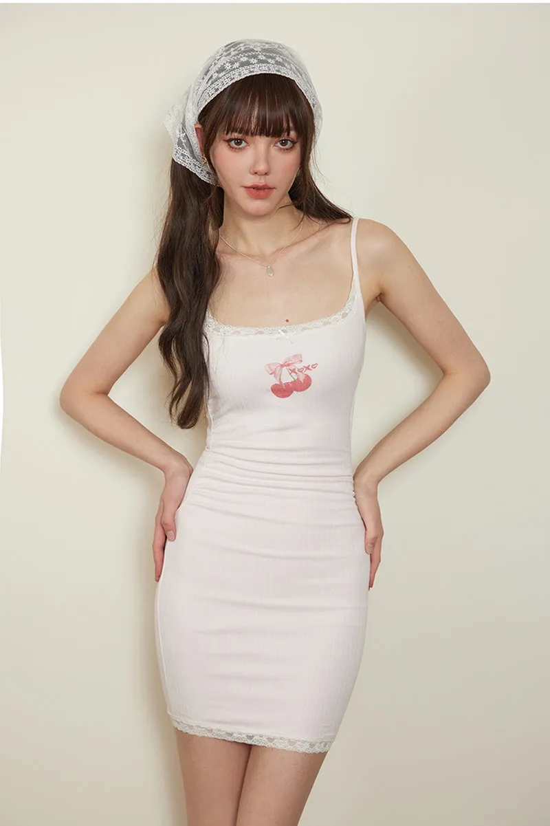Cherry Slip Dress / Pink Cardigan