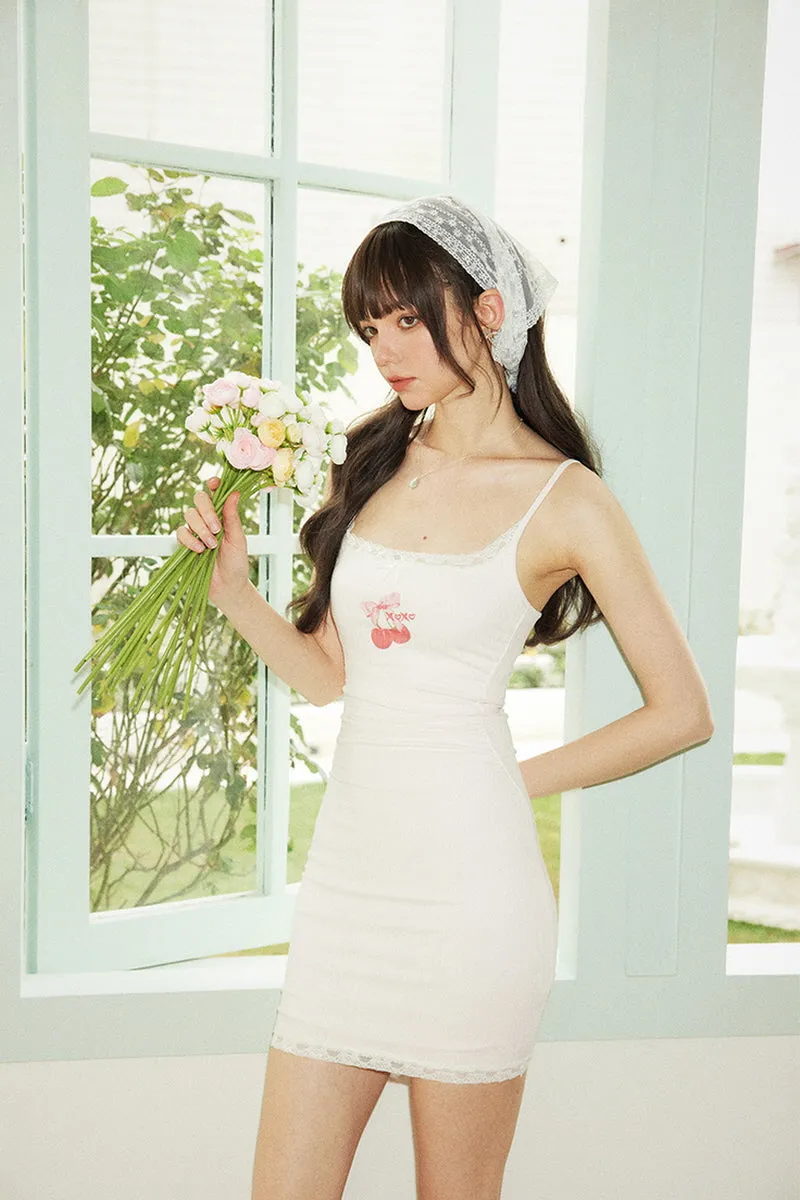 Cherry Slip Dress / Pink Cardigan