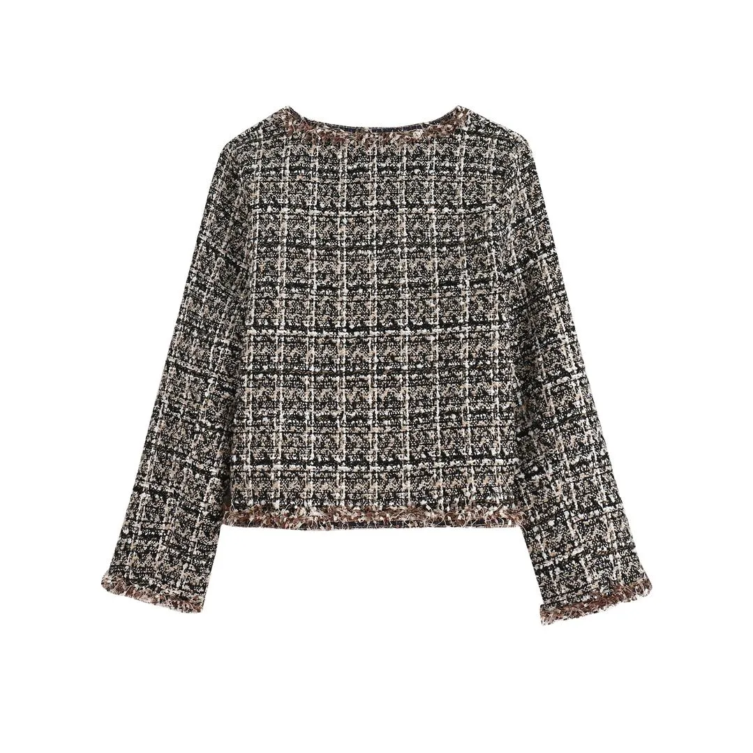Chic Cropped Wool Blazer Featuring Button-Up Design