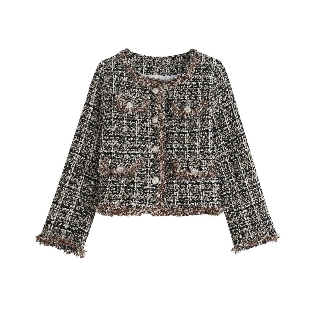 Chic Cropped Wool Blazer Featuring Button-Up Design