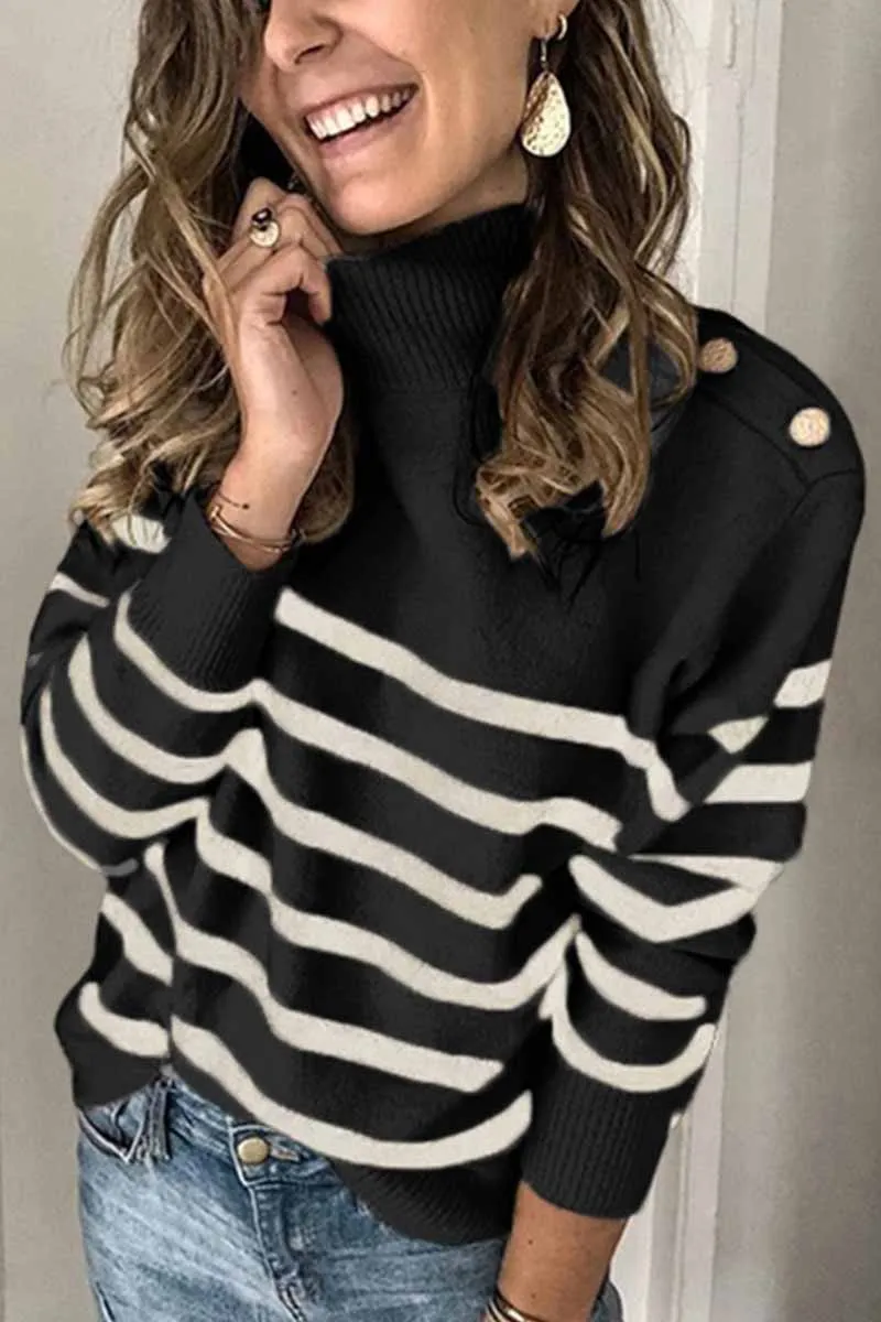 Chicindress Button Design Striped Sweater