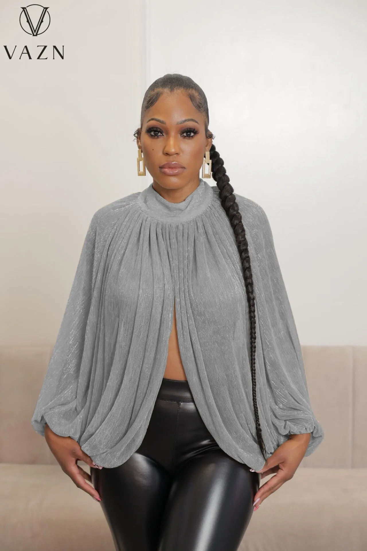 Chiffon See Through Lace Turtleneck Full Sleeve Women Loose Asymmetrical