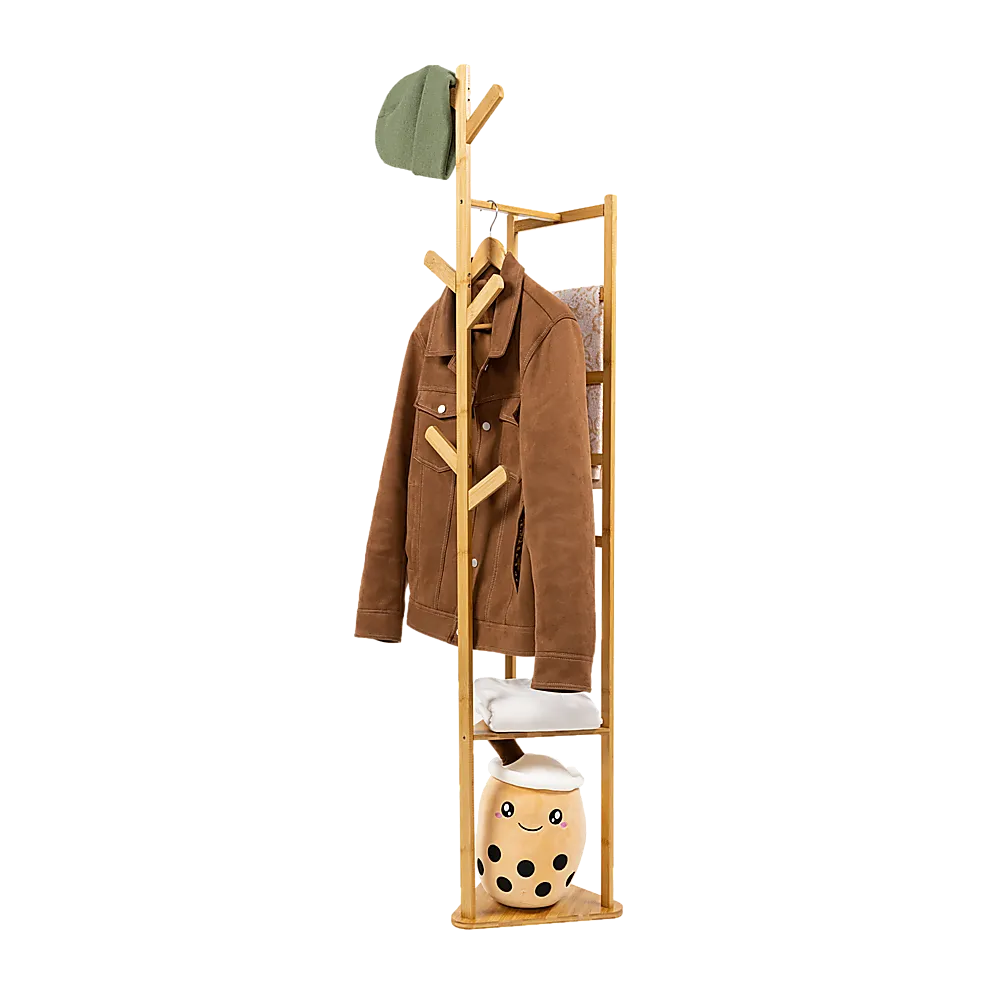 Clothes Coat Rack Garment Stand Shelf Wooden Tree Hanger Bag Hat Hook Holder
