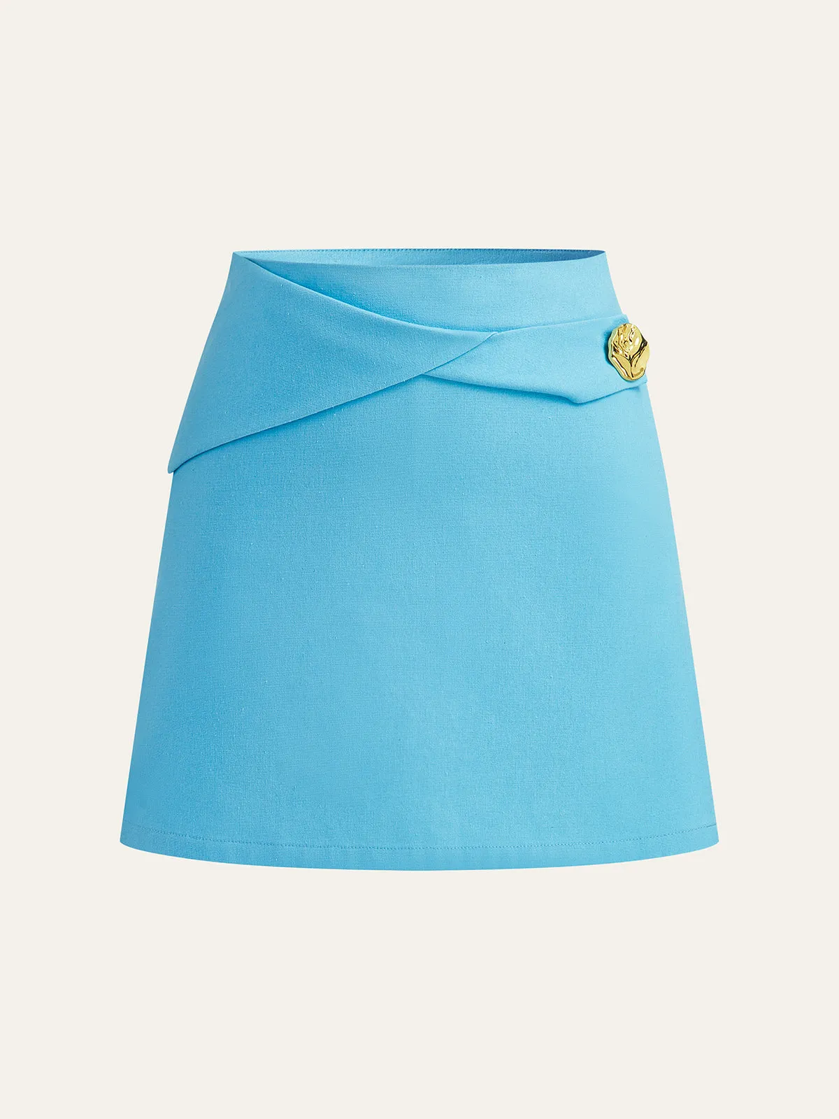 Cotton & Linen Wrap Skirt With Metal Detail