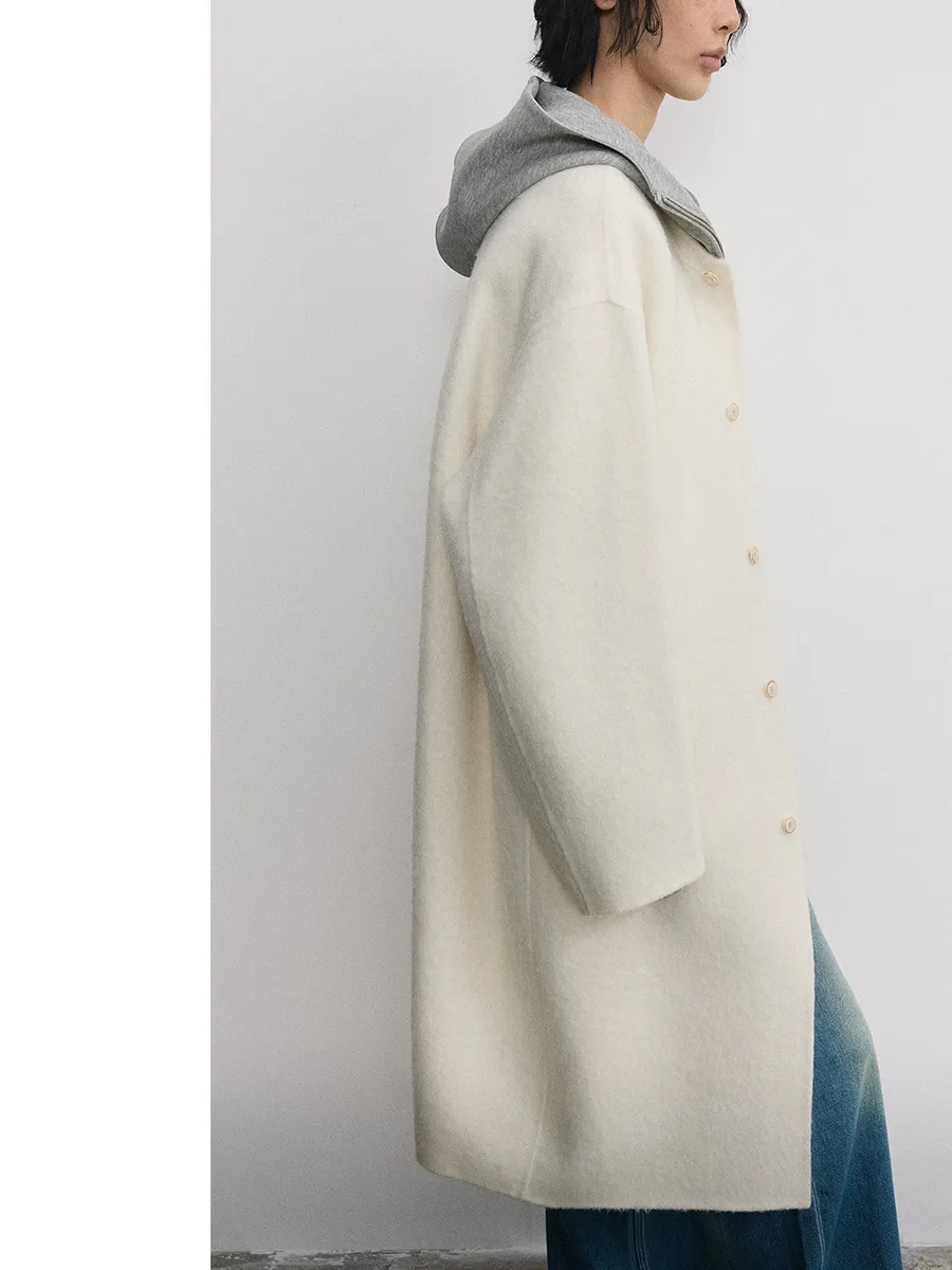 Cotton Wool Round Collar Coat