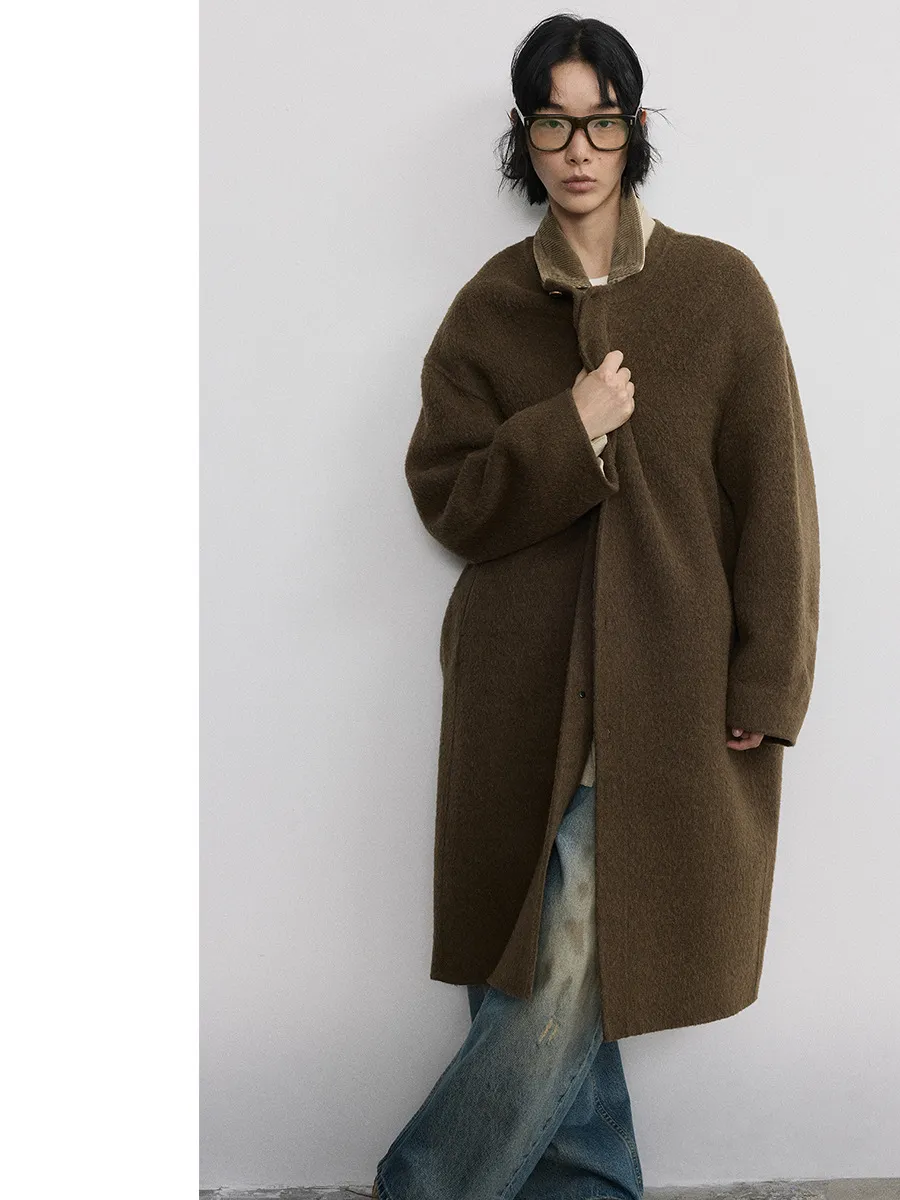 Cotton Wool Round Collar Coat