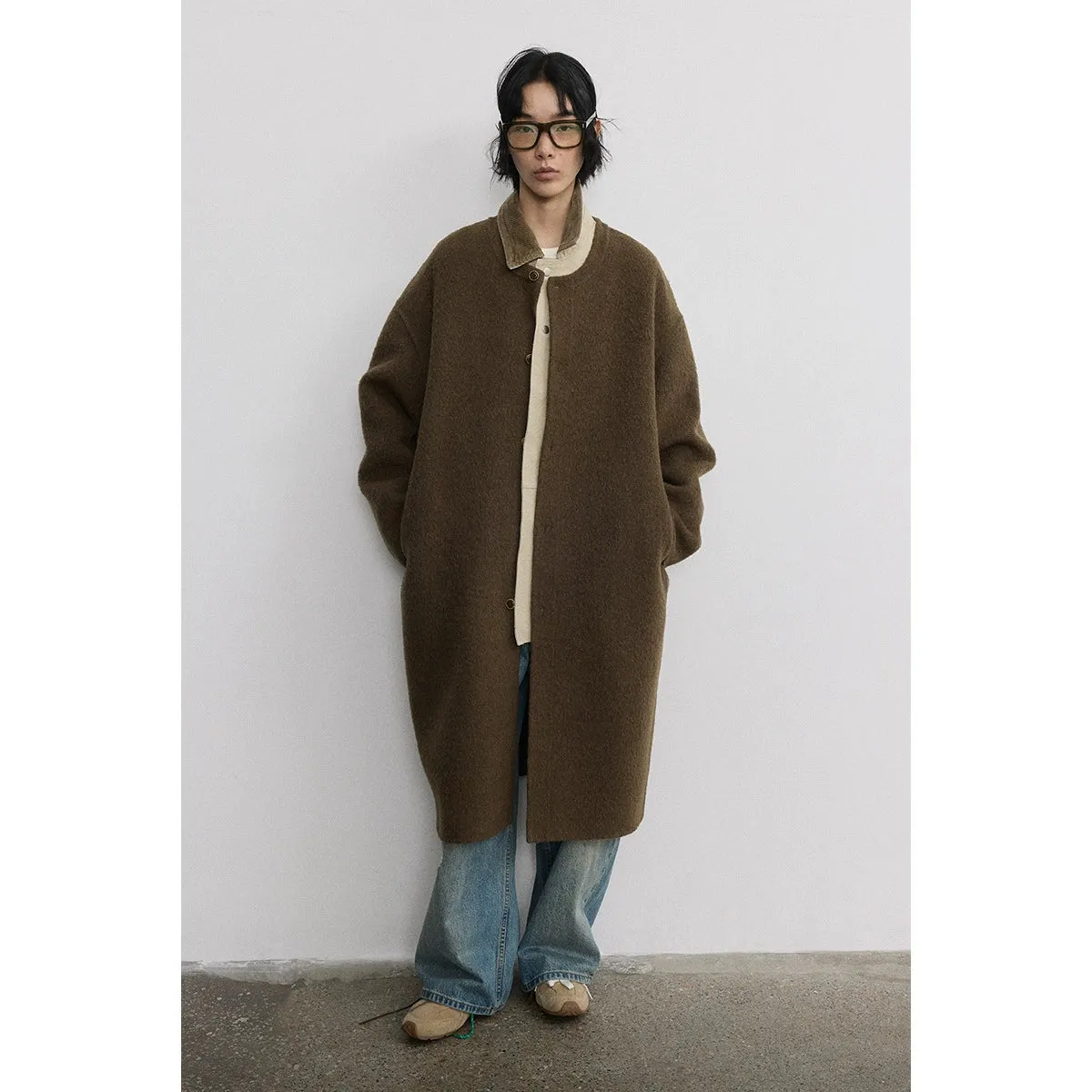 Cotton Wool Round Collar Coat