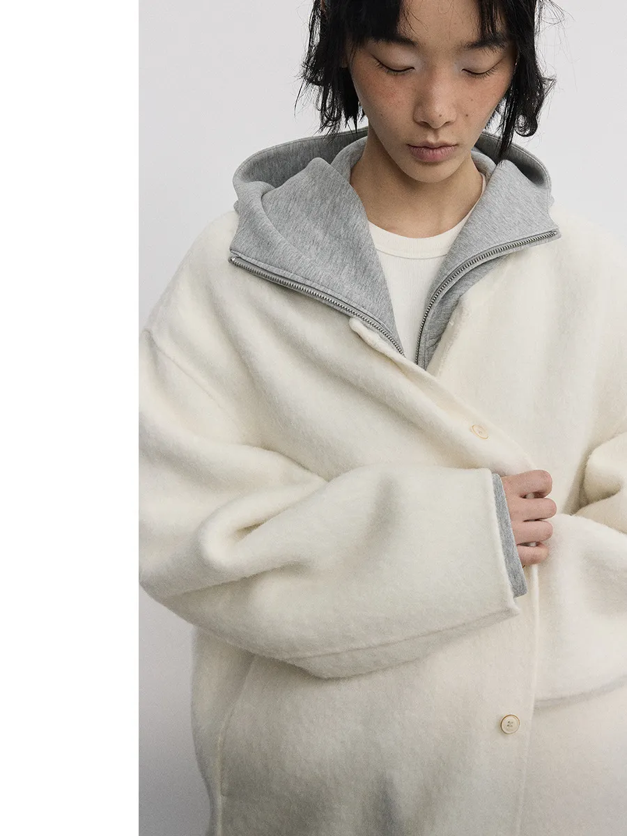 Cotton Wool Round Collar Coat