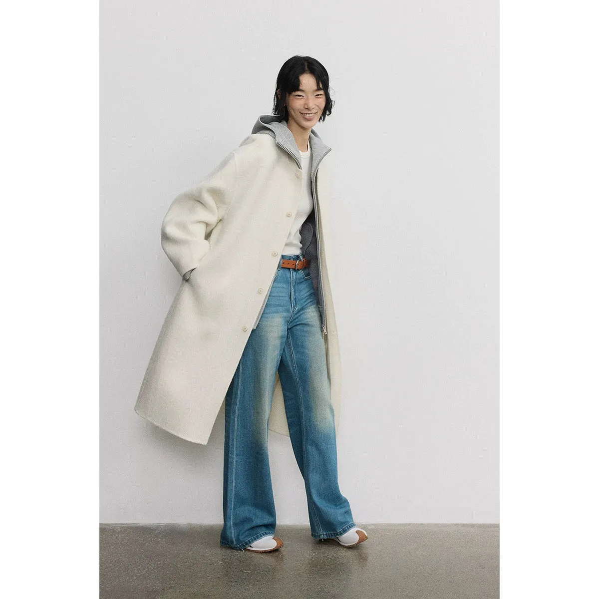 Cotton Wool Round Collar Coat