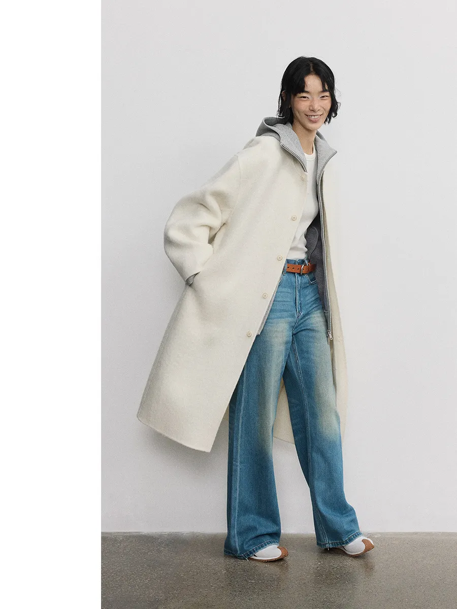 Cotton Wool Round Collar Coat