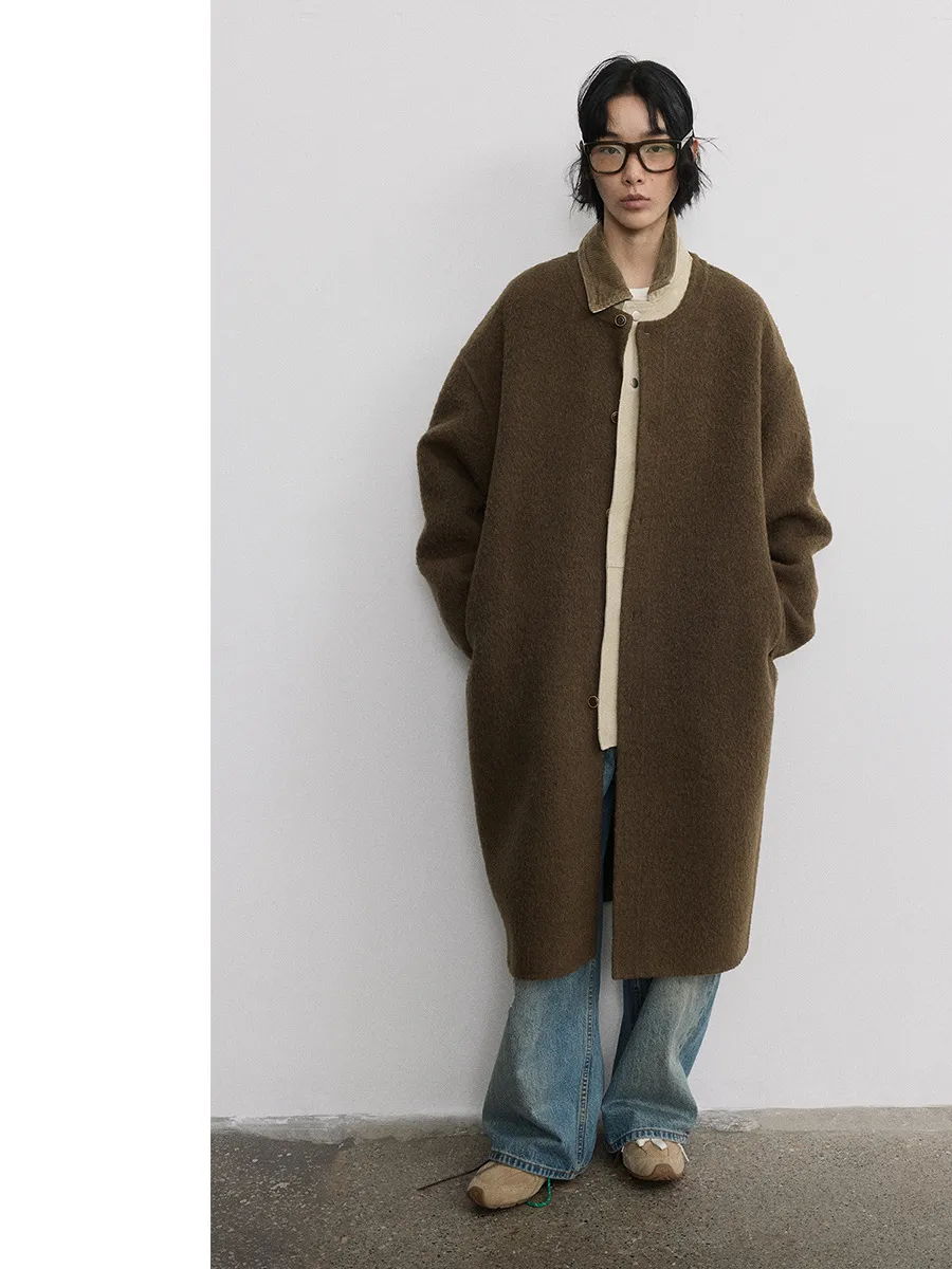 Cotton Wool Round Collar Coat