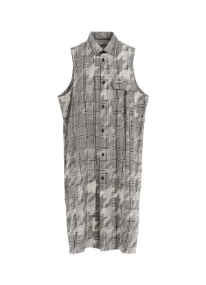COTTON/LINEN PLAID×BIG HOUNDSTOOTH SLEEVELESS SHIRT DRESS