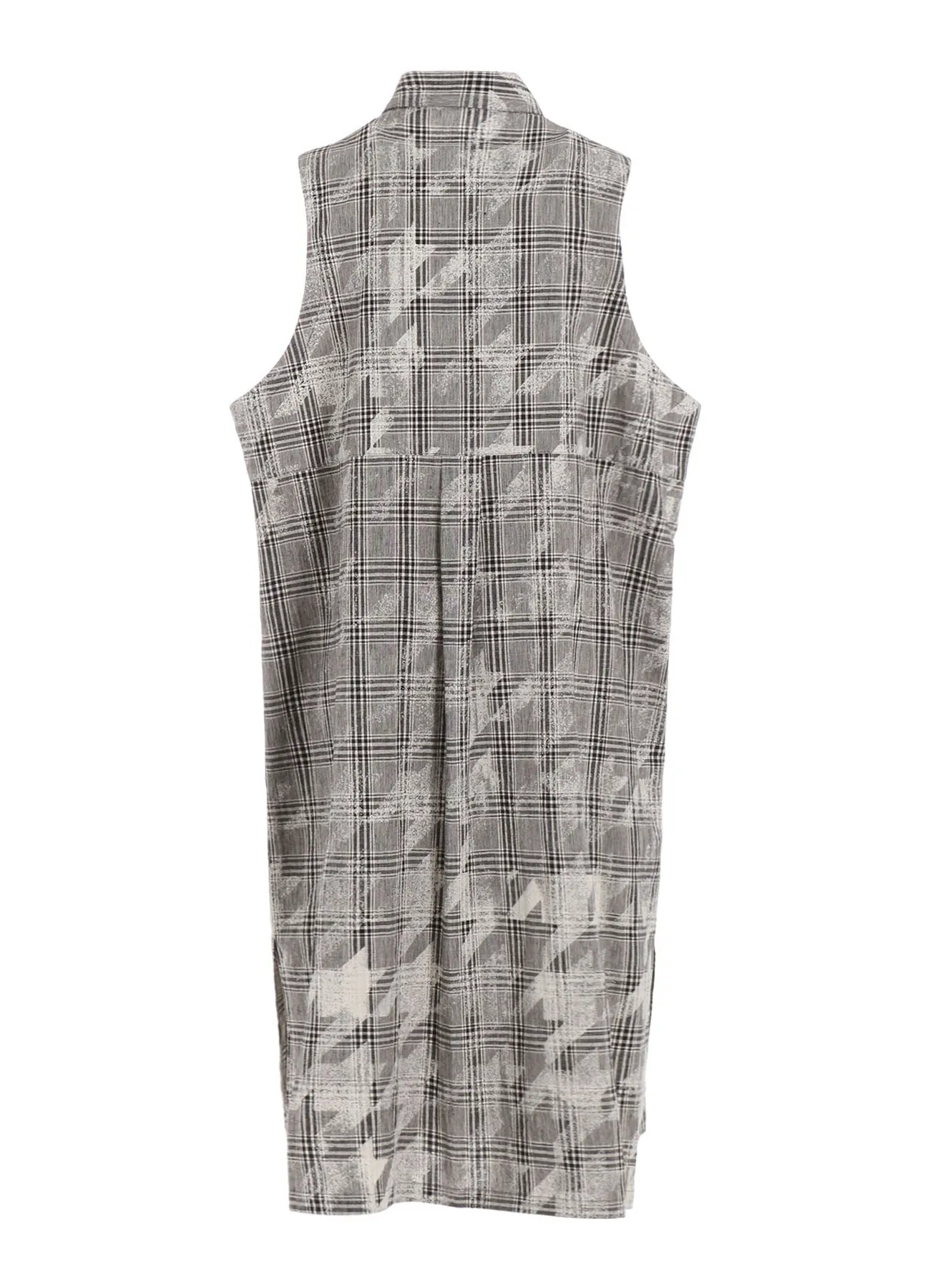 COTTON/LINEN PLAID×BIG HOUNDSTOOTH SLEEVELESS SHIRT DRESS
