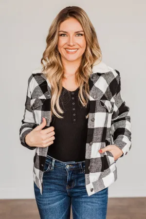 Cute & Cuddly Plaid Button Jacket- Black & White