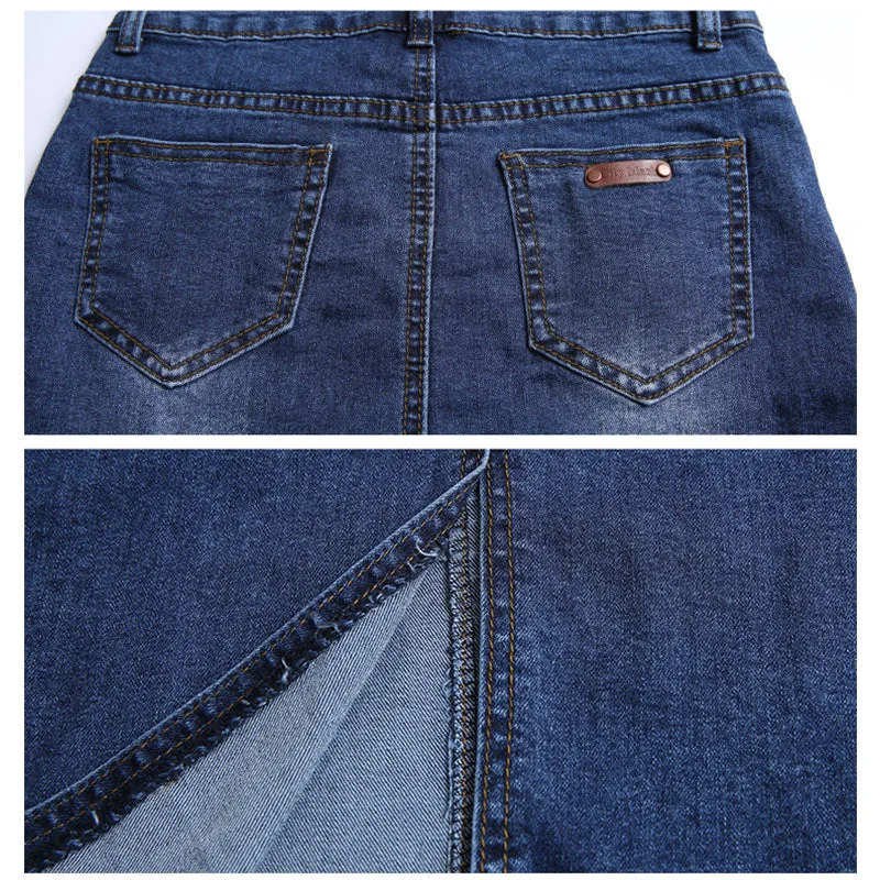 Denim Skirt Women High Waist Jean Skirts Midi Pencil Skirt Female