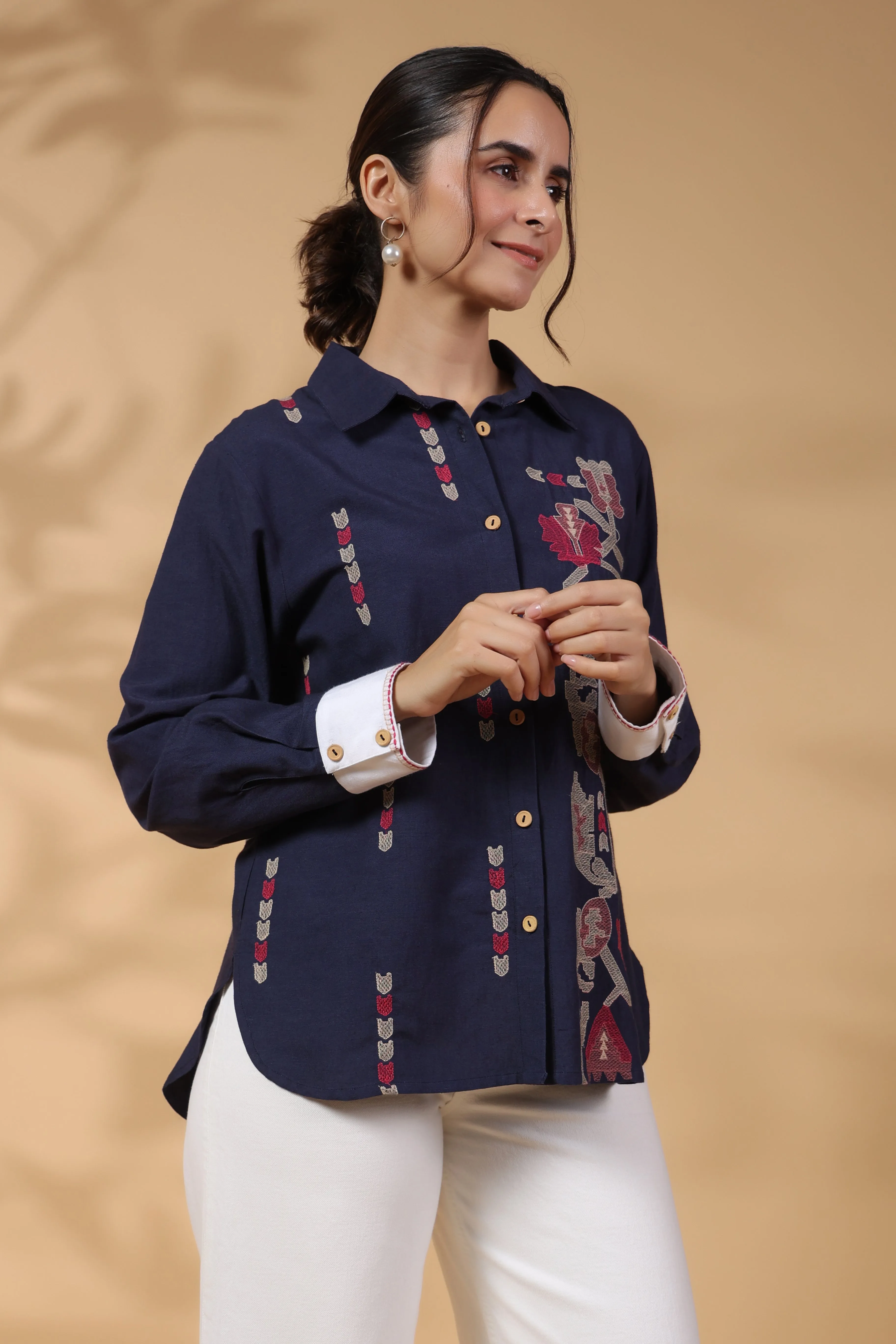 Designer Navy Blue Cotton Top