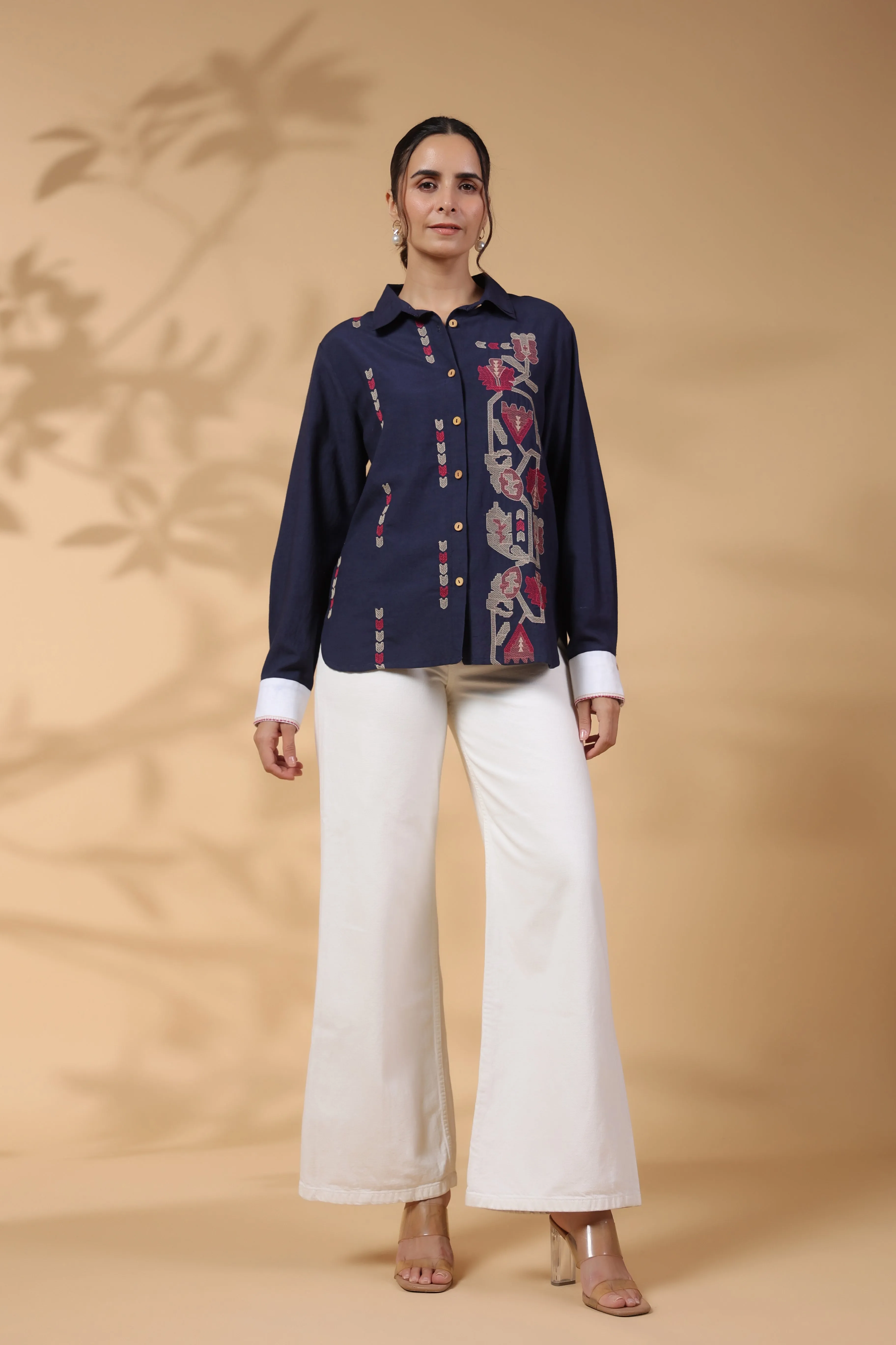 Designer Navy Blue Cotton Top