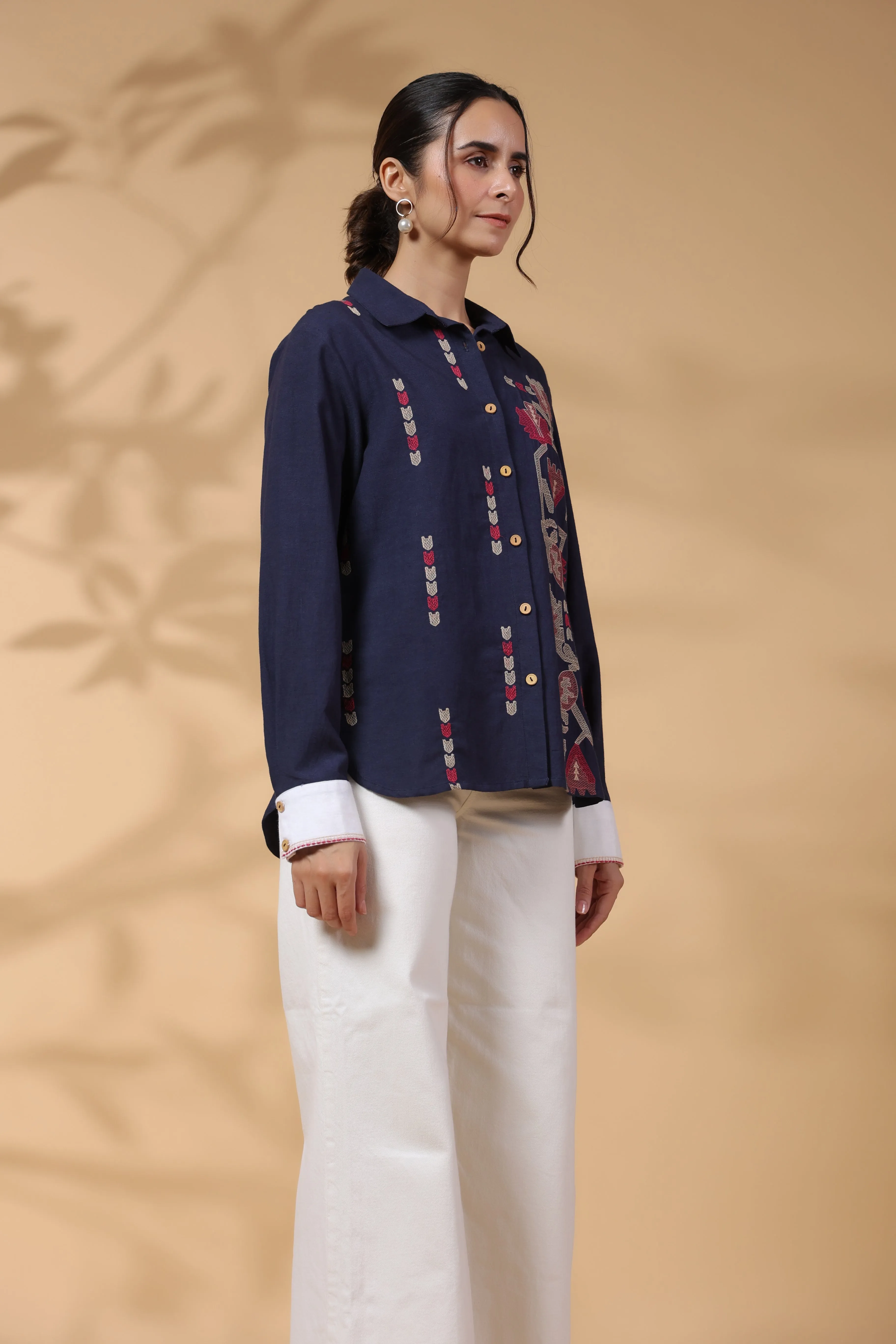 Designer Navy Blue Cotton Top