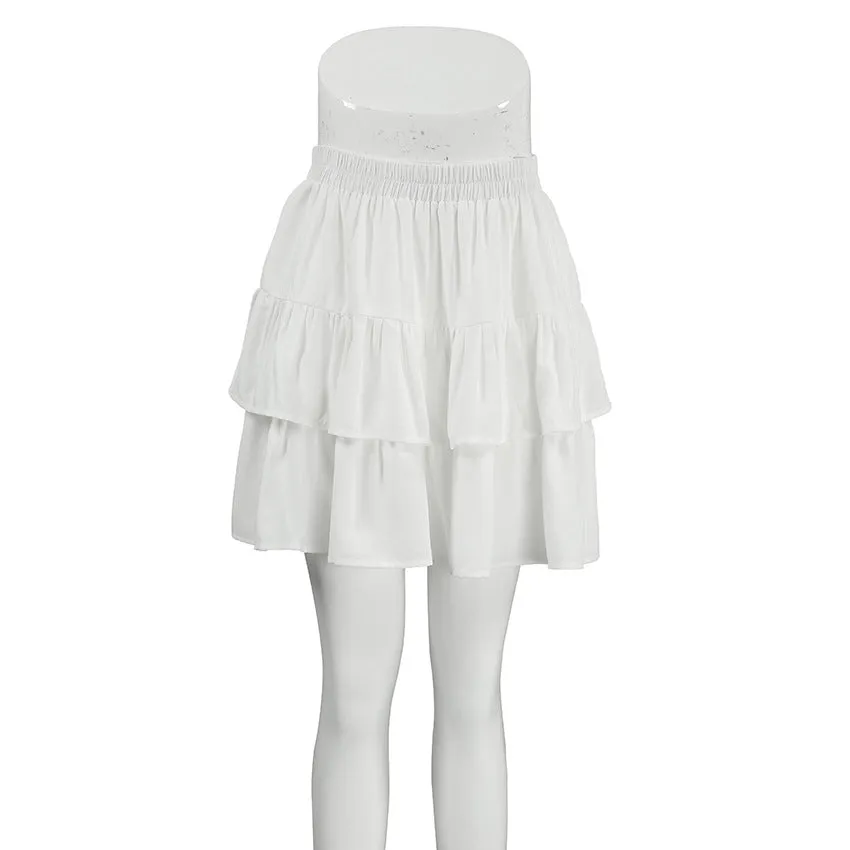 Double High Waist Pleated White Skirts Wholesale Womens Clothing N3824090300013