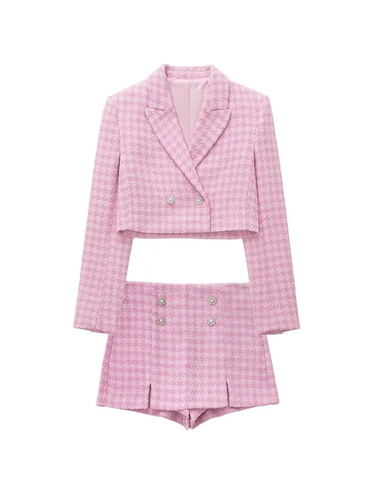 Dreamofthe90s Houndstooth Cropped Blazer And Skort Suit Set