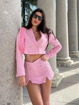 Dreamofthe90s Houndstooth Cropped Blazer And Skort Suit Set