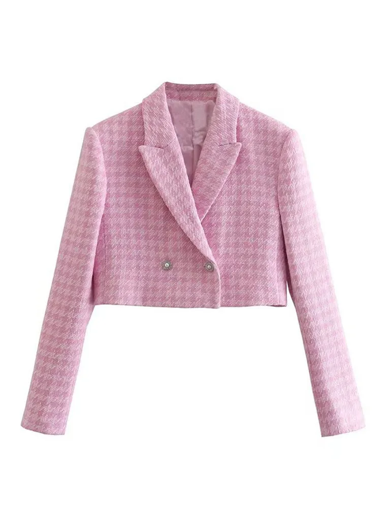 Dreamofthe90s Houndstooth Cropped Blazer And Skort Suit Set