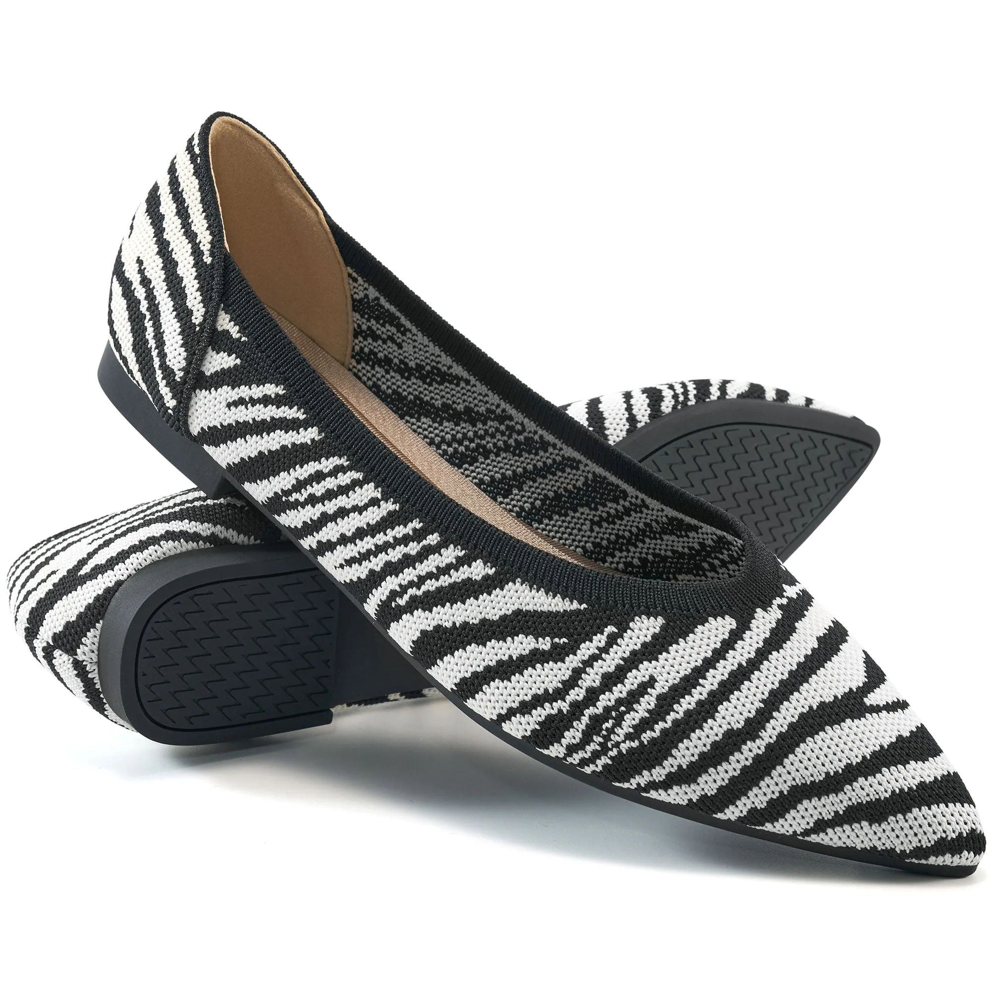 Ecetana Flats for Women Pointed Toe Ballet Flats Knit Casual Dressy Shoes for Women