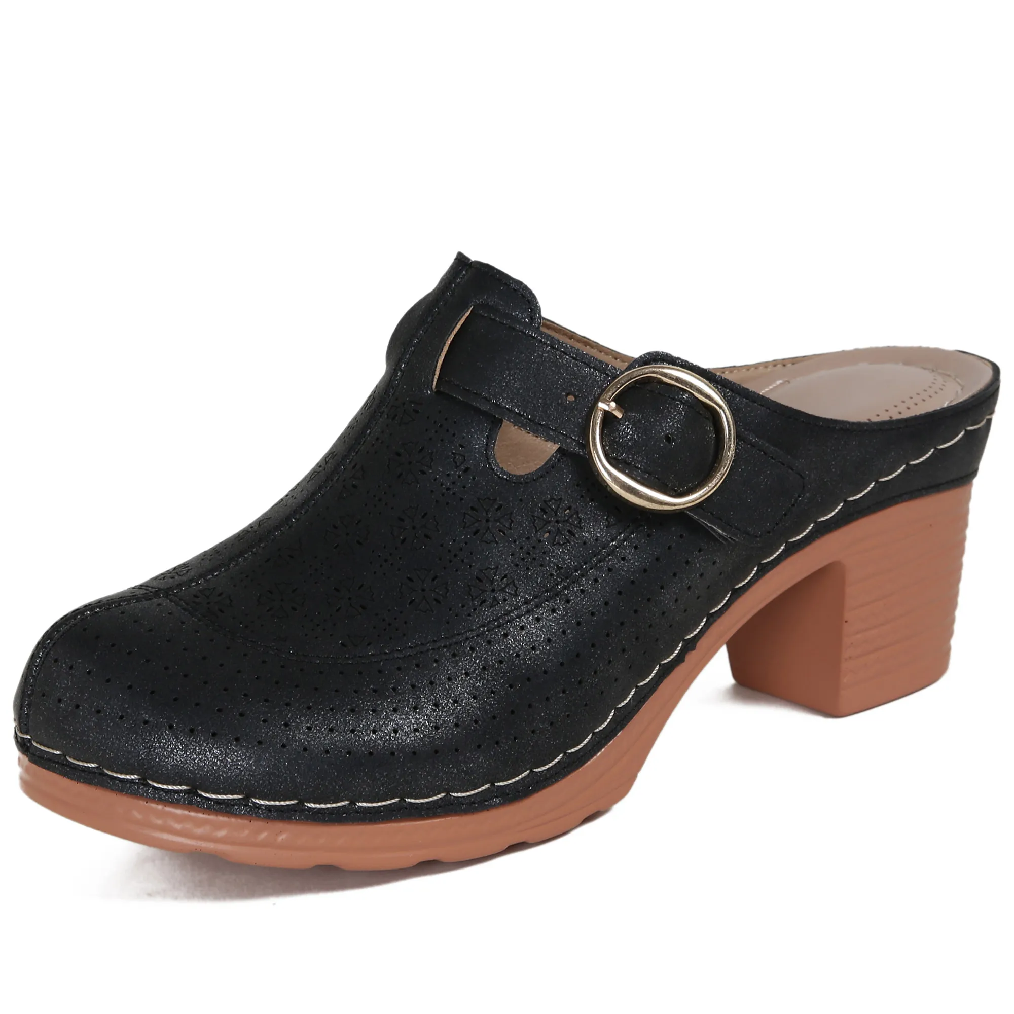 Ecetana Mules for Women Wedge Sandals Comfortable Dressy Slip On Shoes