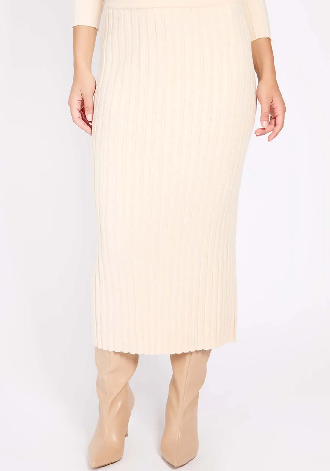 Ecru Ribbed Midaxi Skirt - Ecru