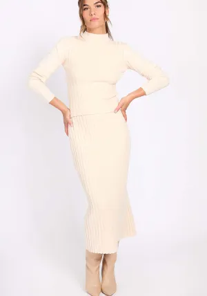 Ecru Ribbed Midaxi Skirt - Ecru