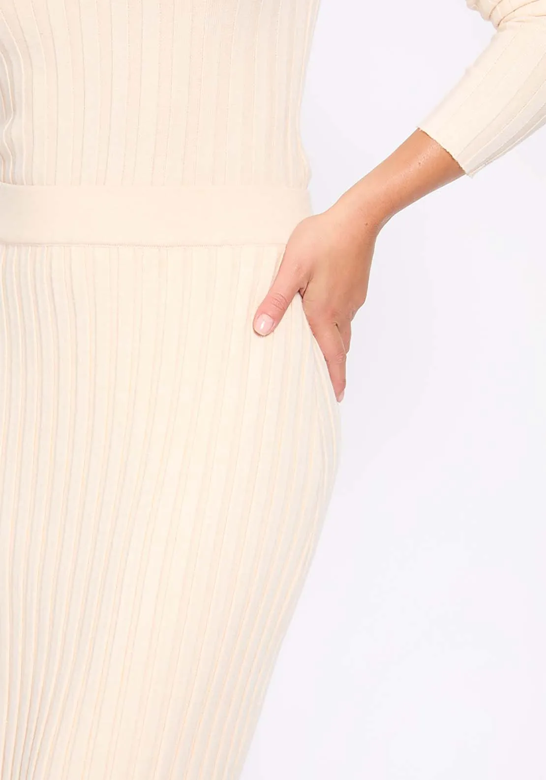 Ecru Ribbed Midaxi Skirt - Ecru