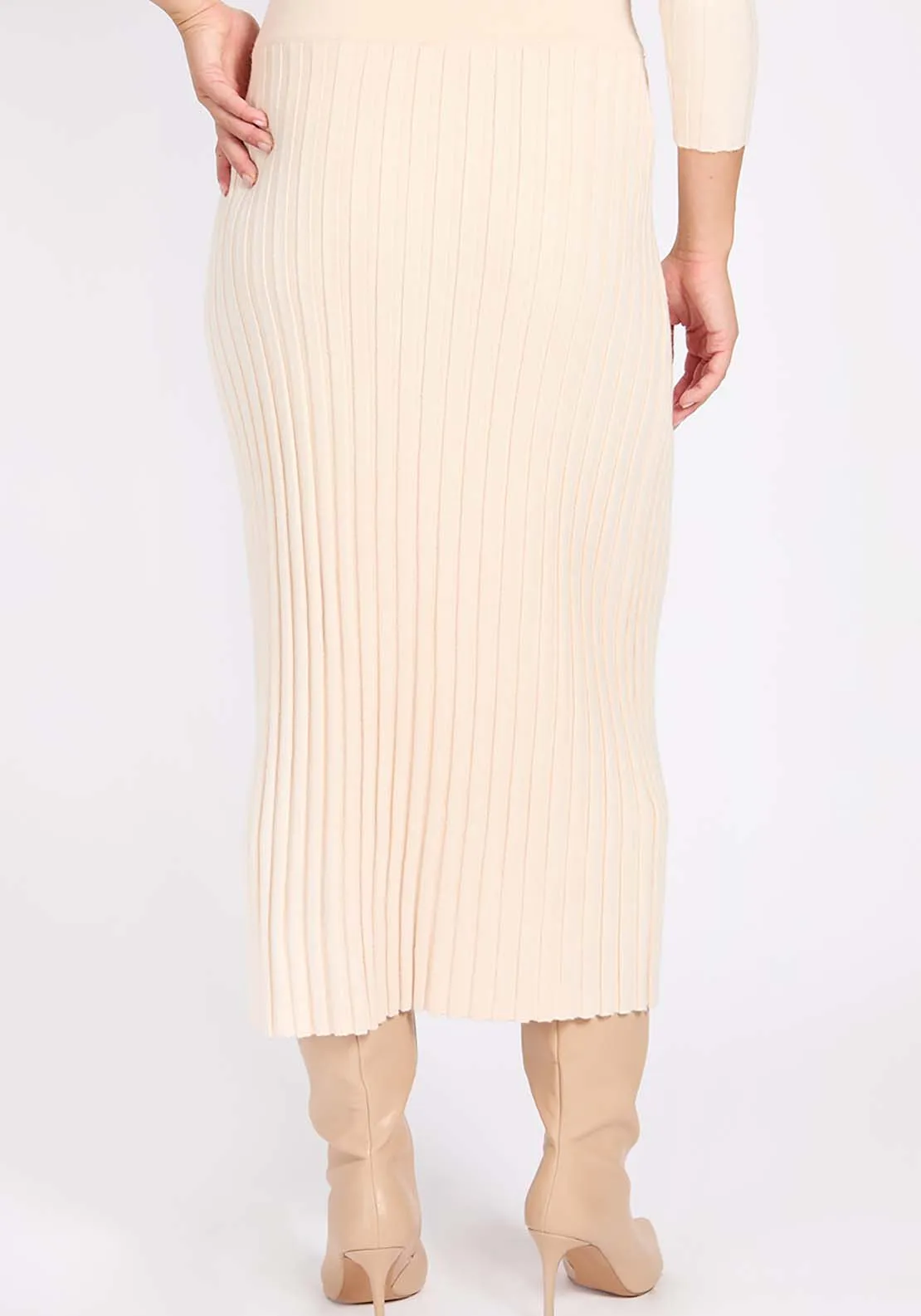 Ecru Ribbed Midaxi Skirt - Ecru