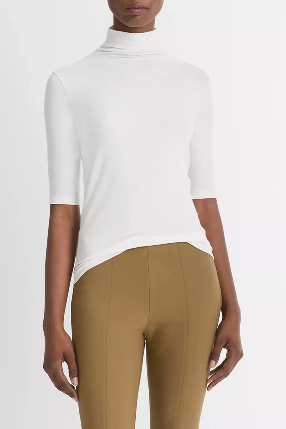 Elbow-Sleeve Turtleneck in Off-White
