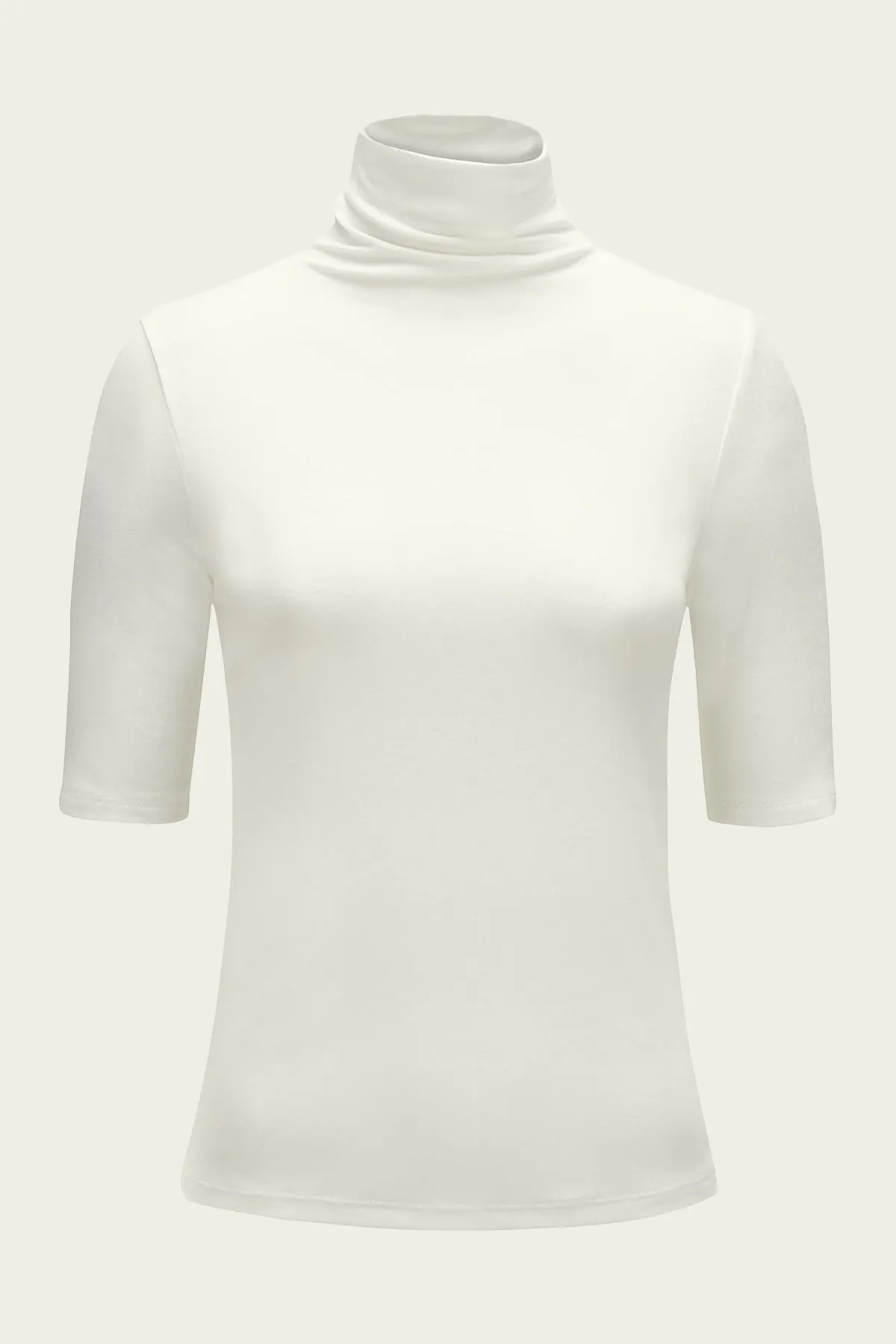 Elbow-Sleeve Turtleneck in Off-White