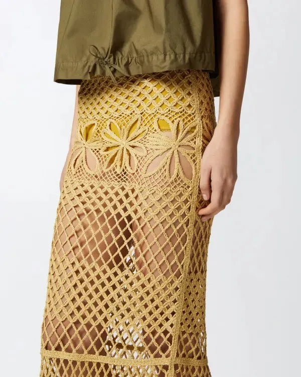 Fancy Crochet Effect Long Skirt - Mustard